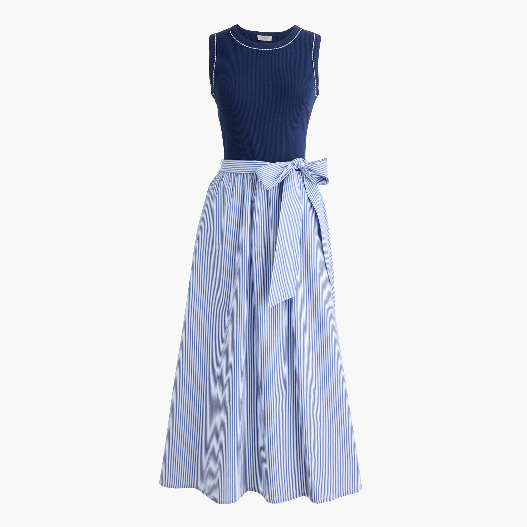  Tie-waist mixed-media midi dress