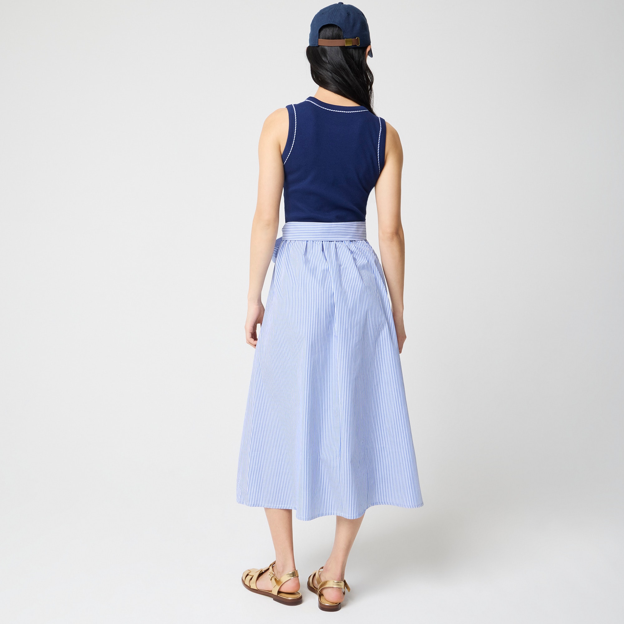 Tie-waist mixed-media midi dress