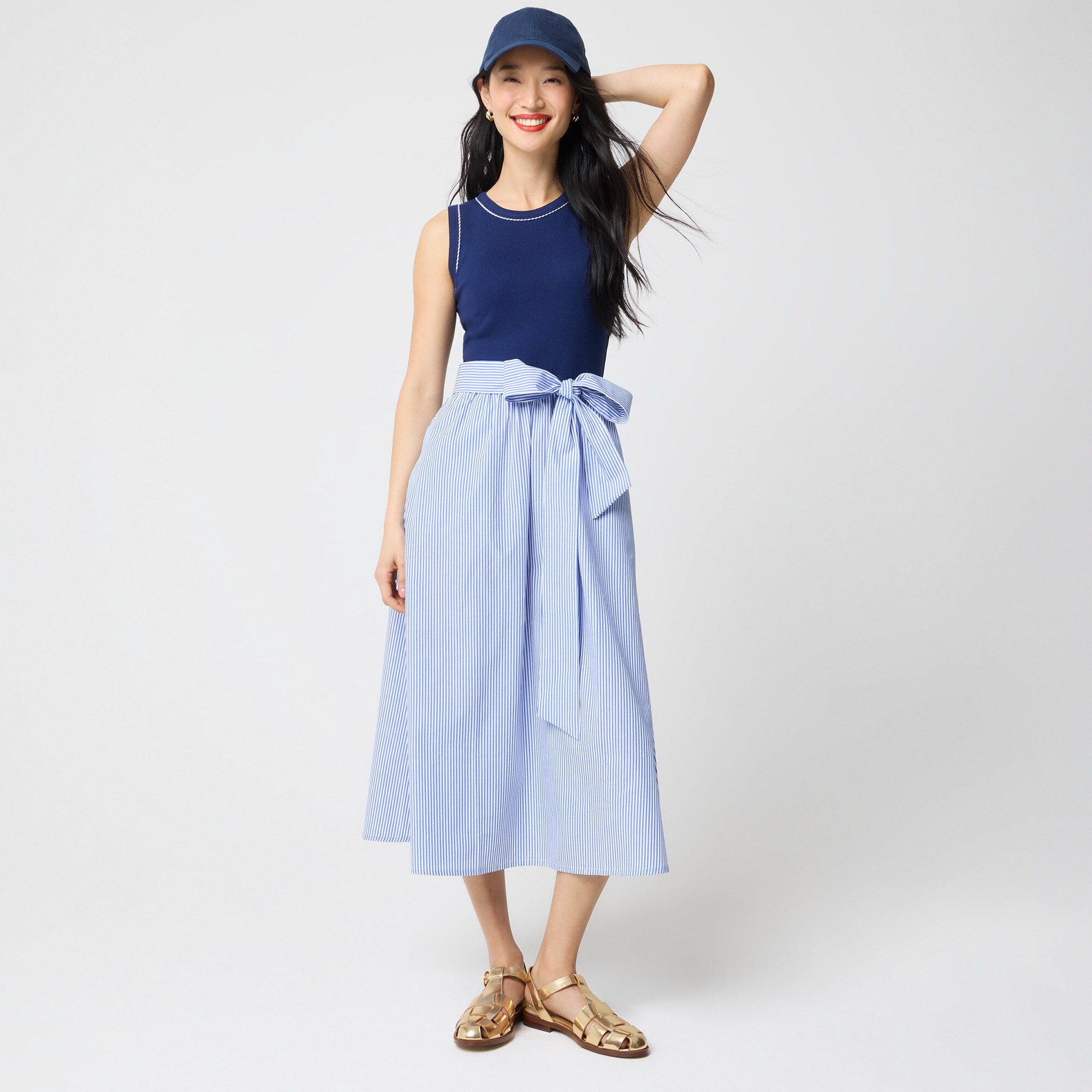 womens Tie-waist mixed-media midi dress