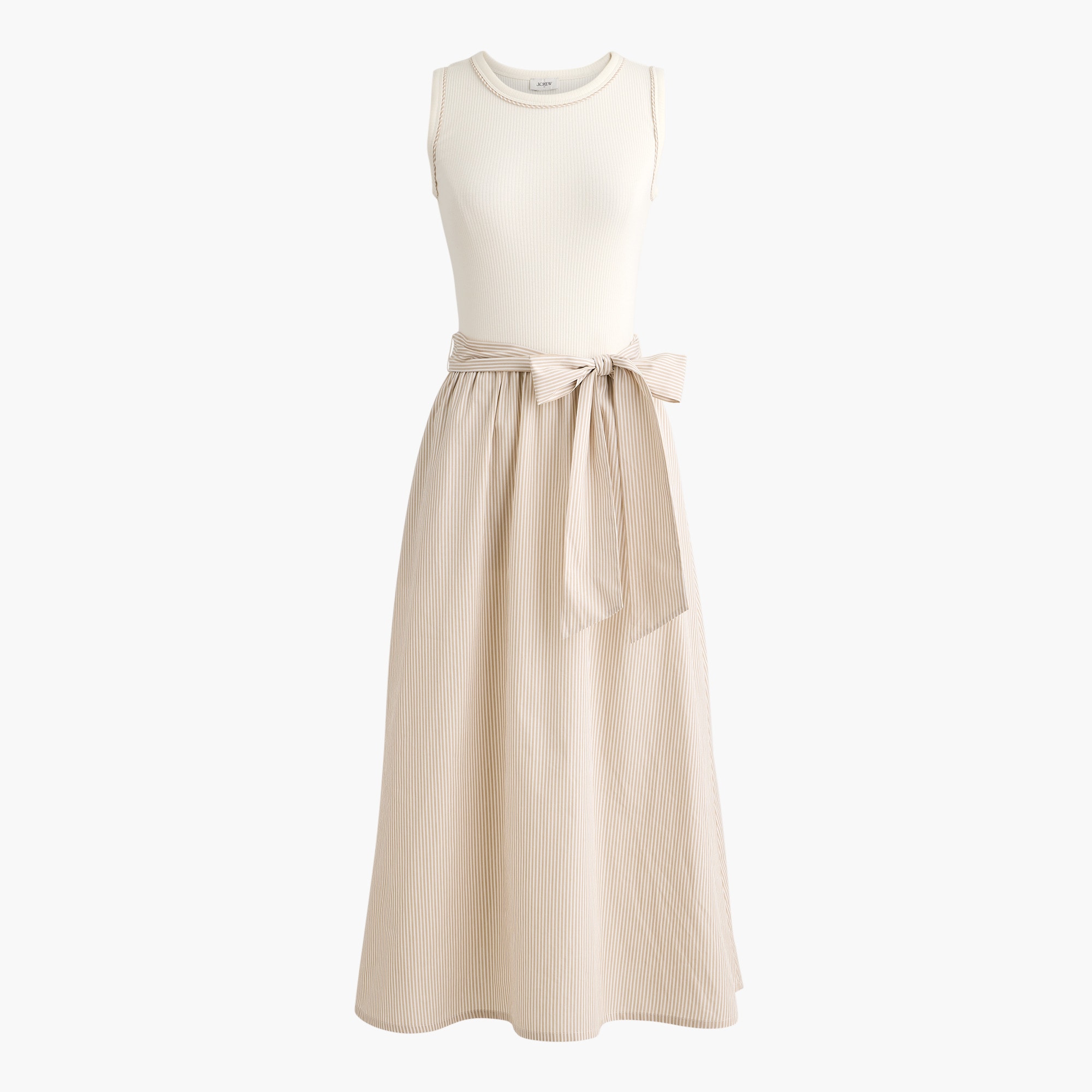 Tie-waist mixed-media midi dress