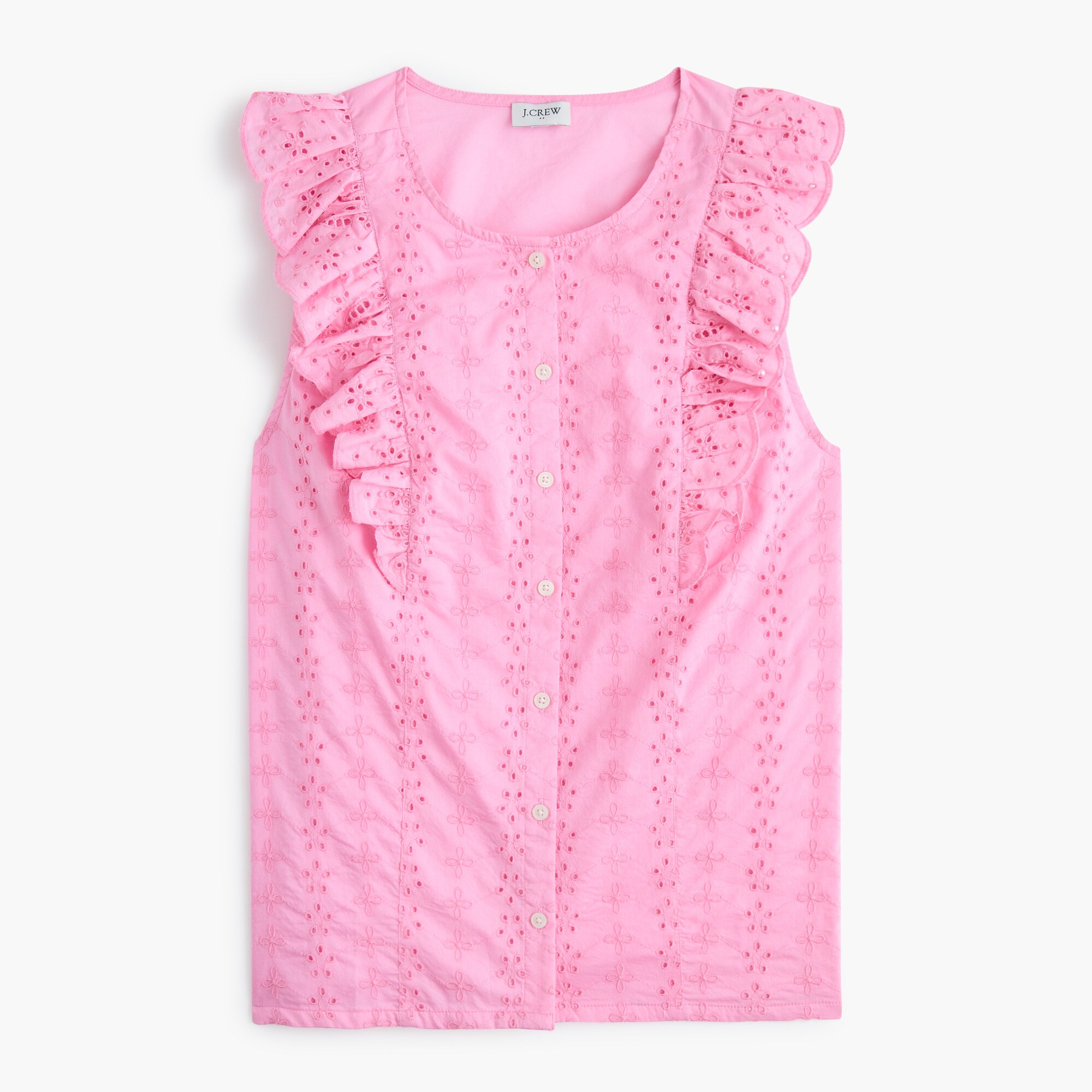 Eyelet flutter-sleeve top