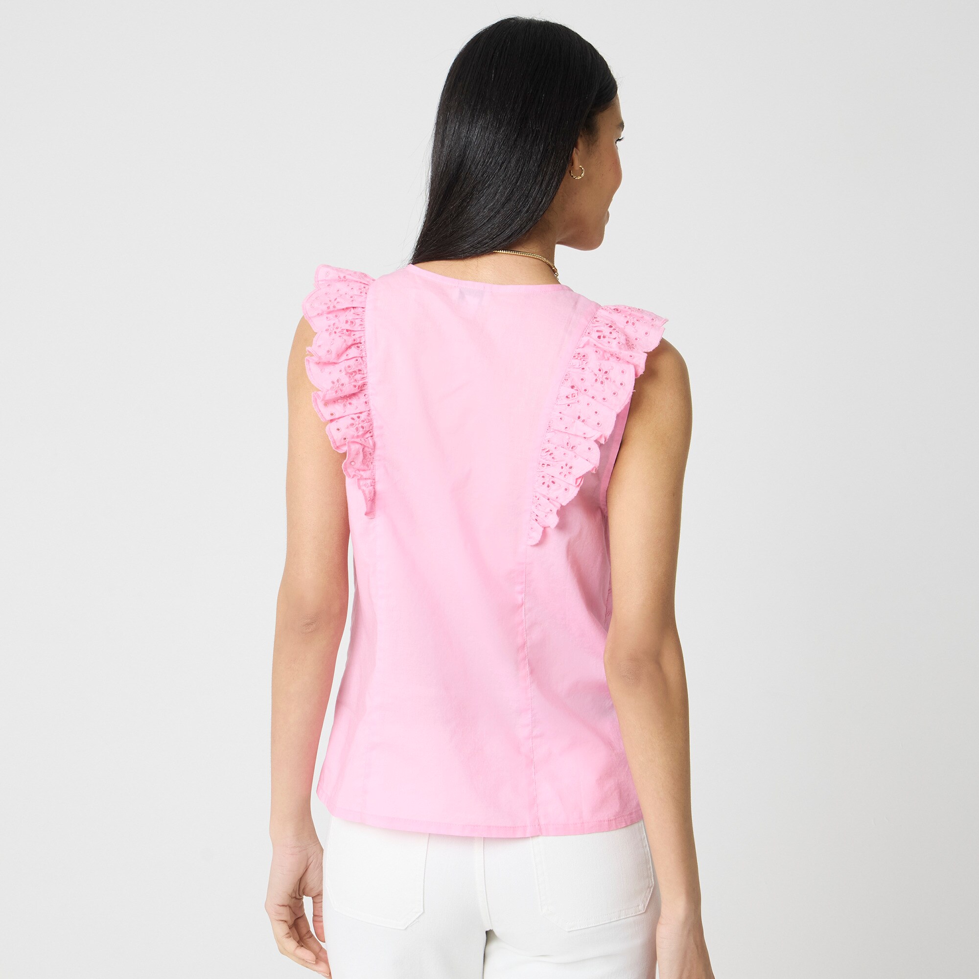 Eyelet flutter-sleeve top