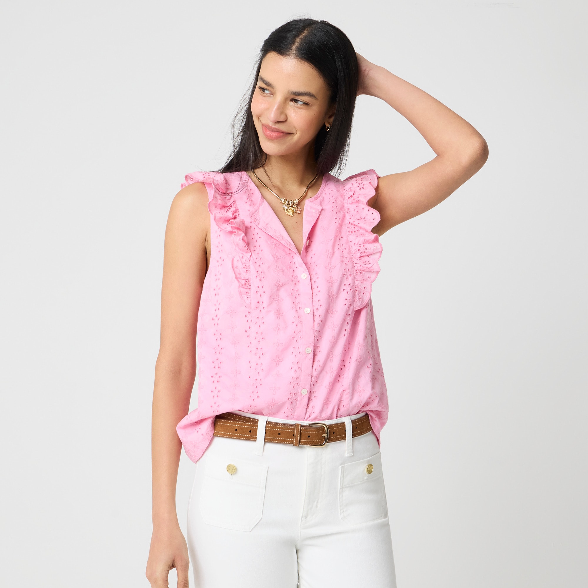 Eyelet flutter-sleeve top - image 4