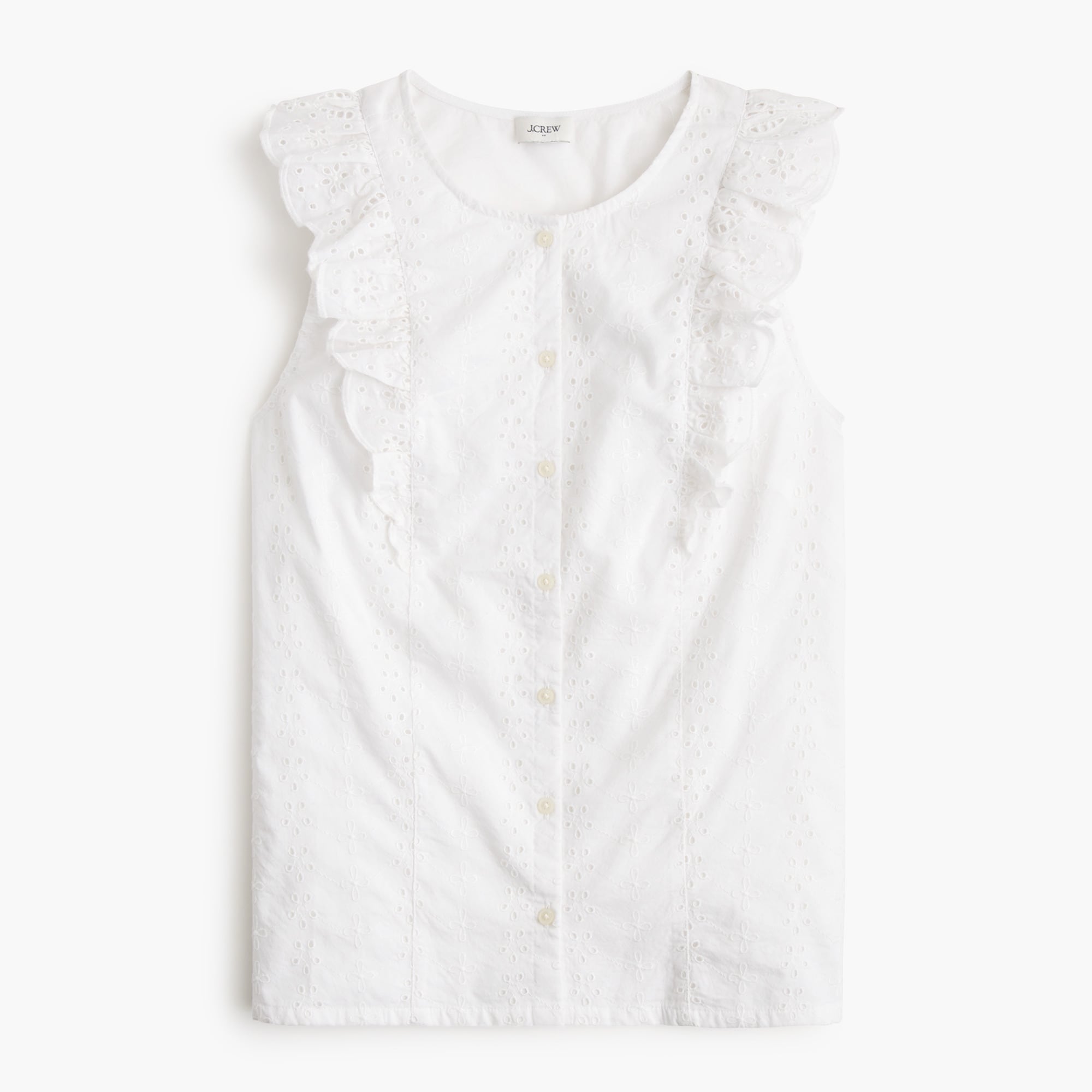Eyelet flutter-sleeve top