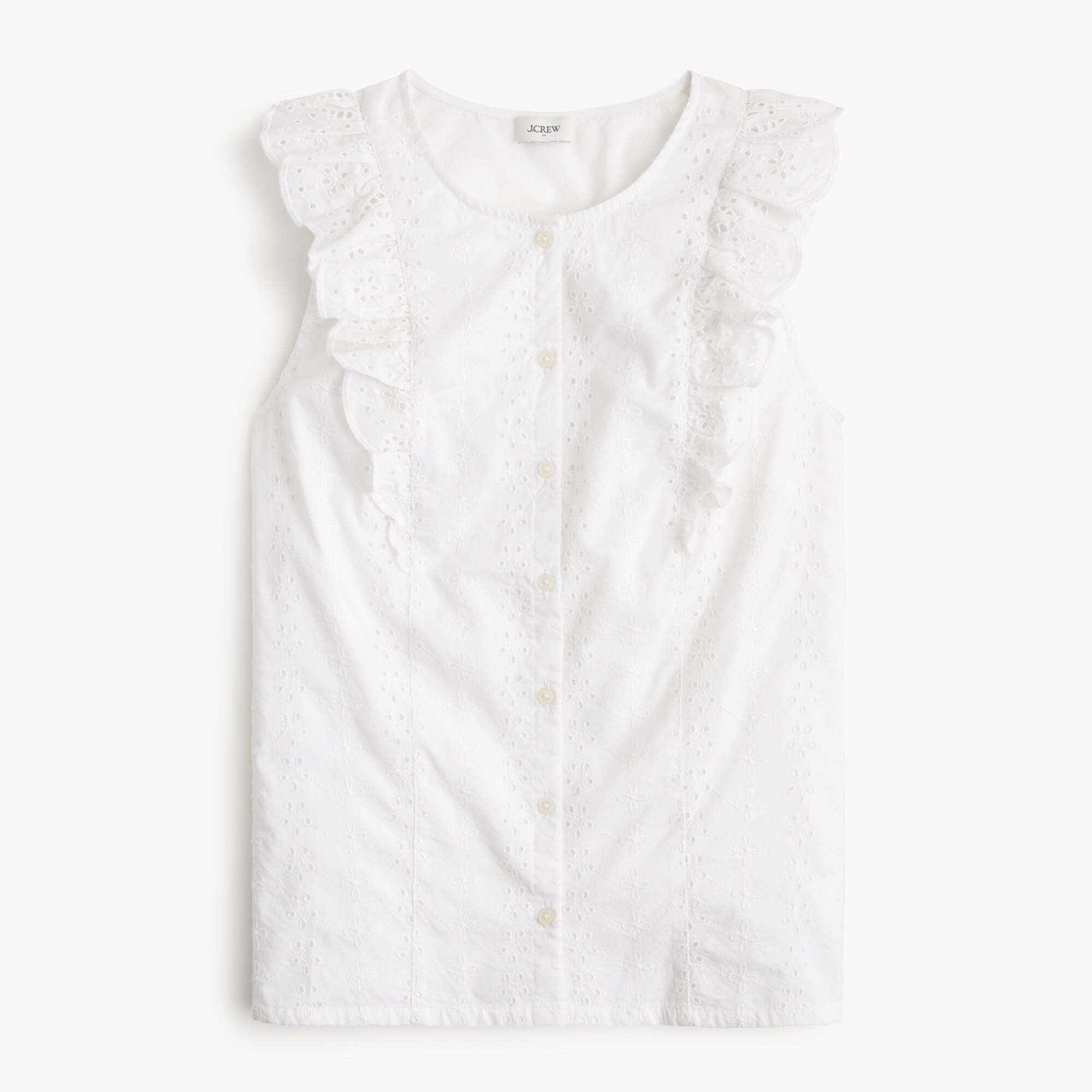 Eyelet flutter-sleeve top