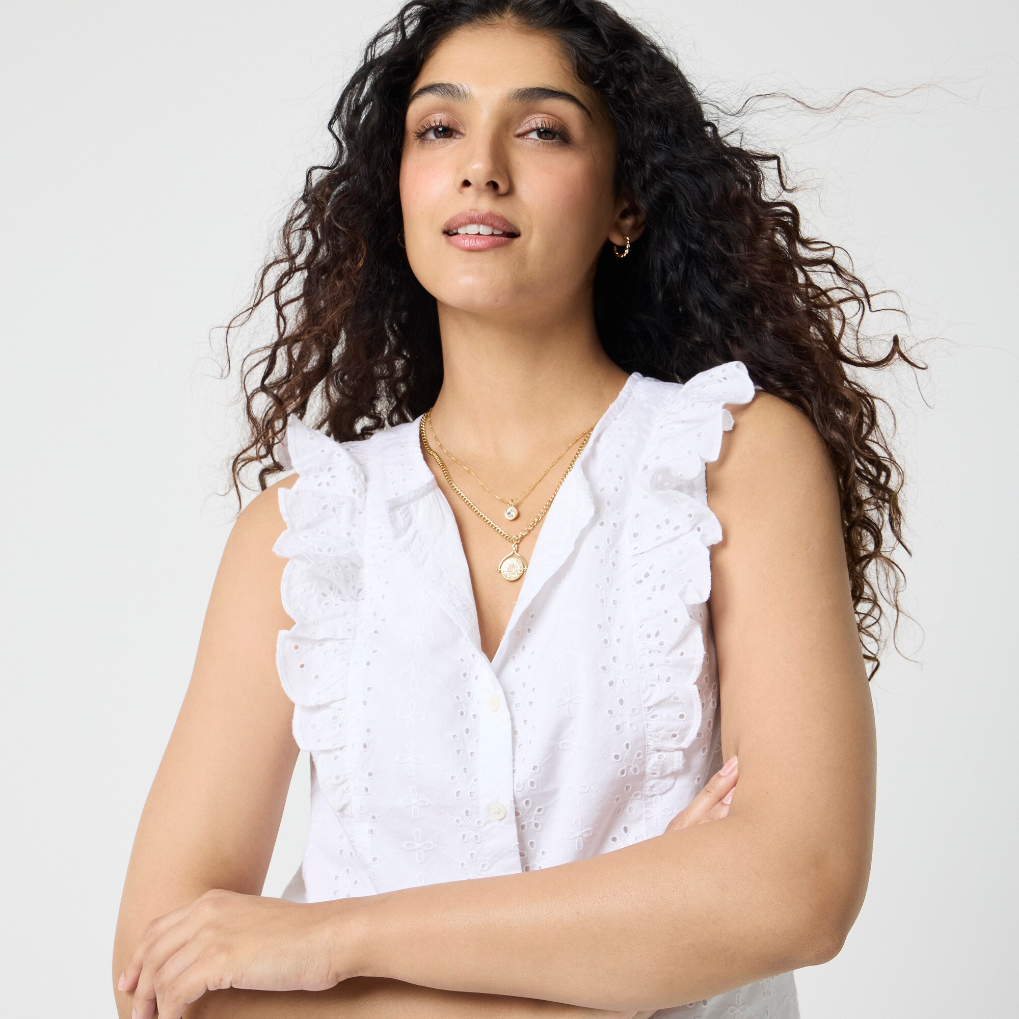 Eyelet flutter-sleeve top