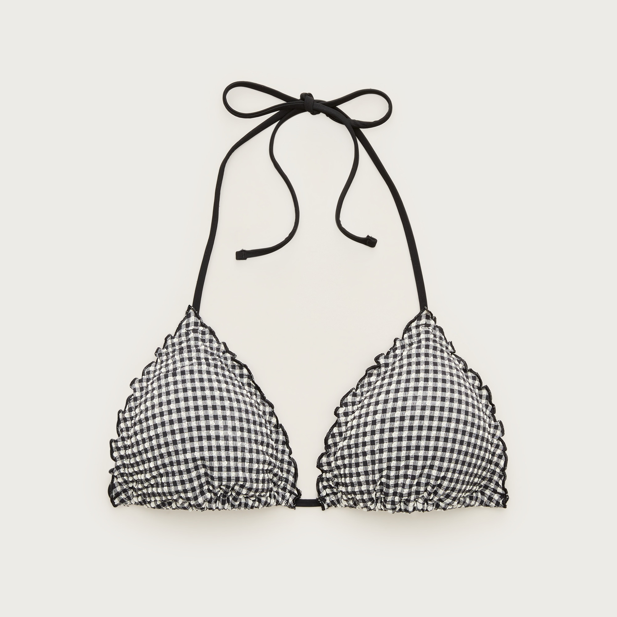 Lettuce-trim string bikini top in gingham