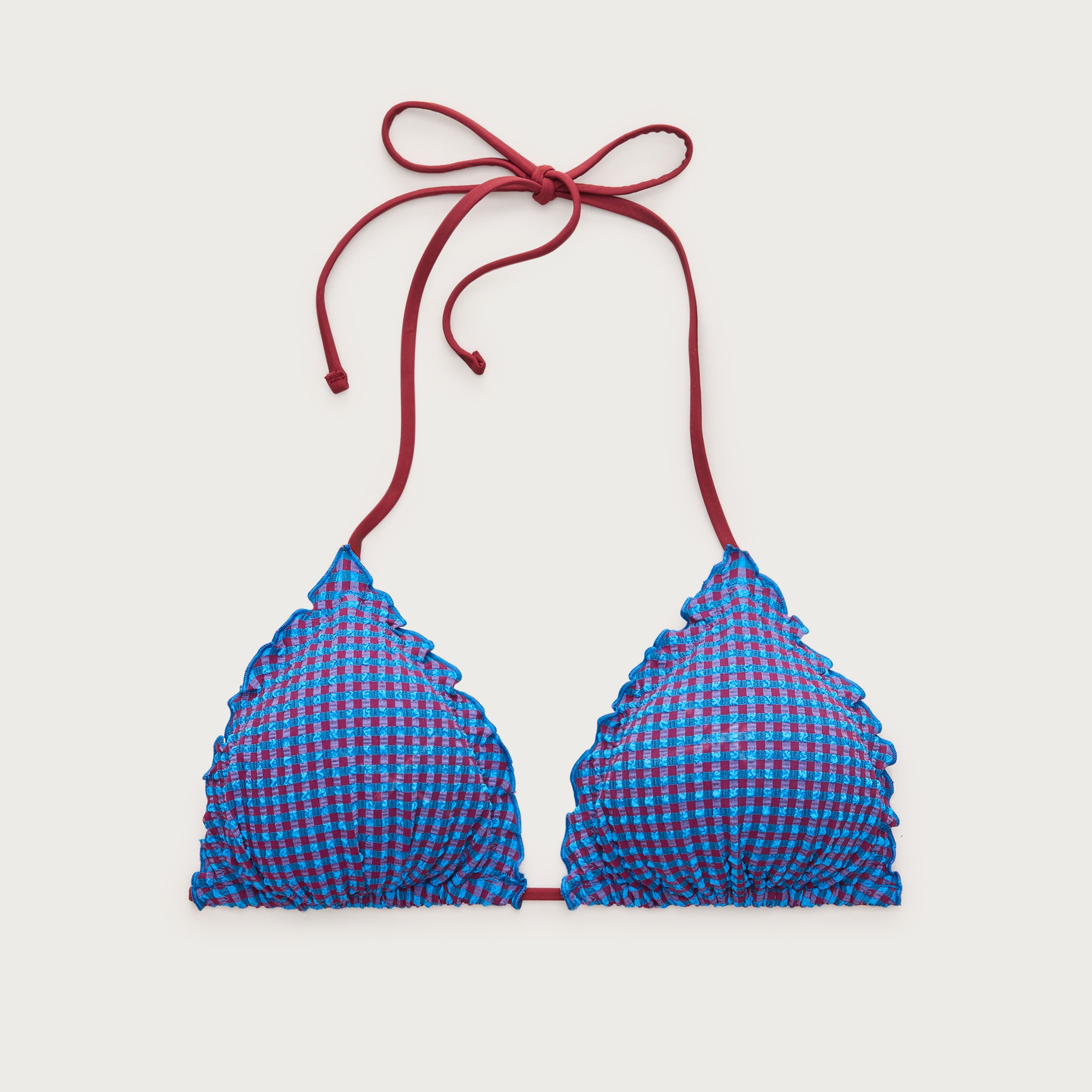  Lettuce-trim string bikini top in gingham