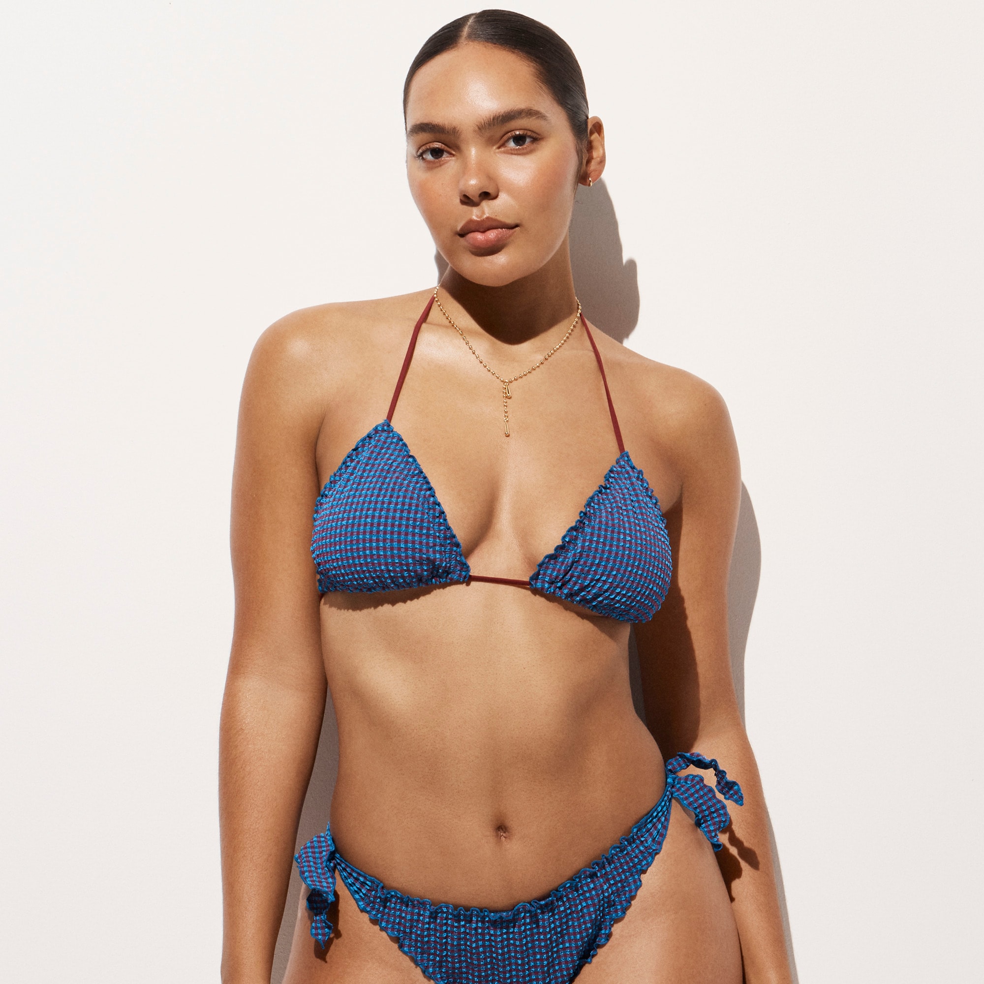 Lettuce-trim string bikini top in gingham - image 2