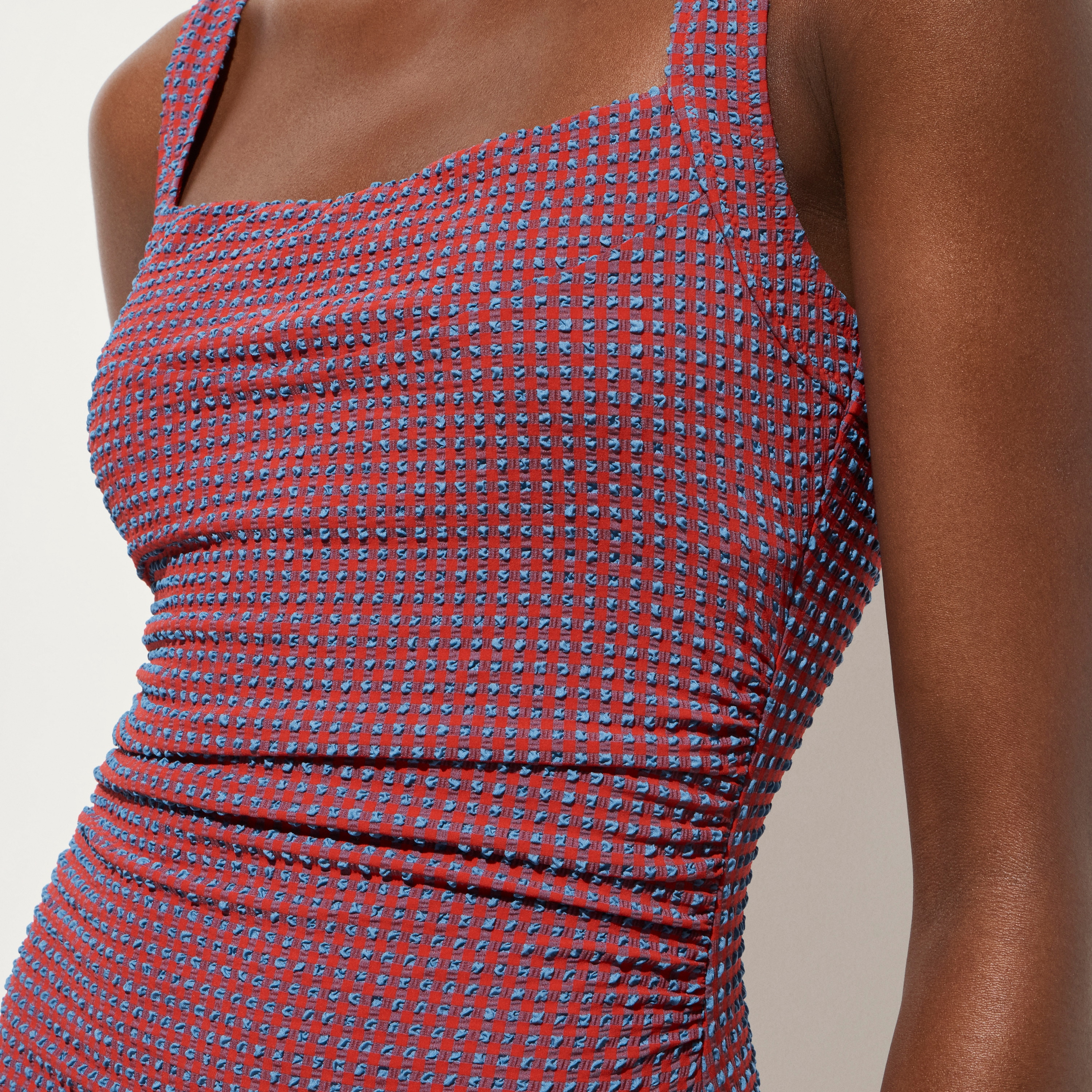 Nia ruched squareneck one-piece in gingham - thumbnail 4