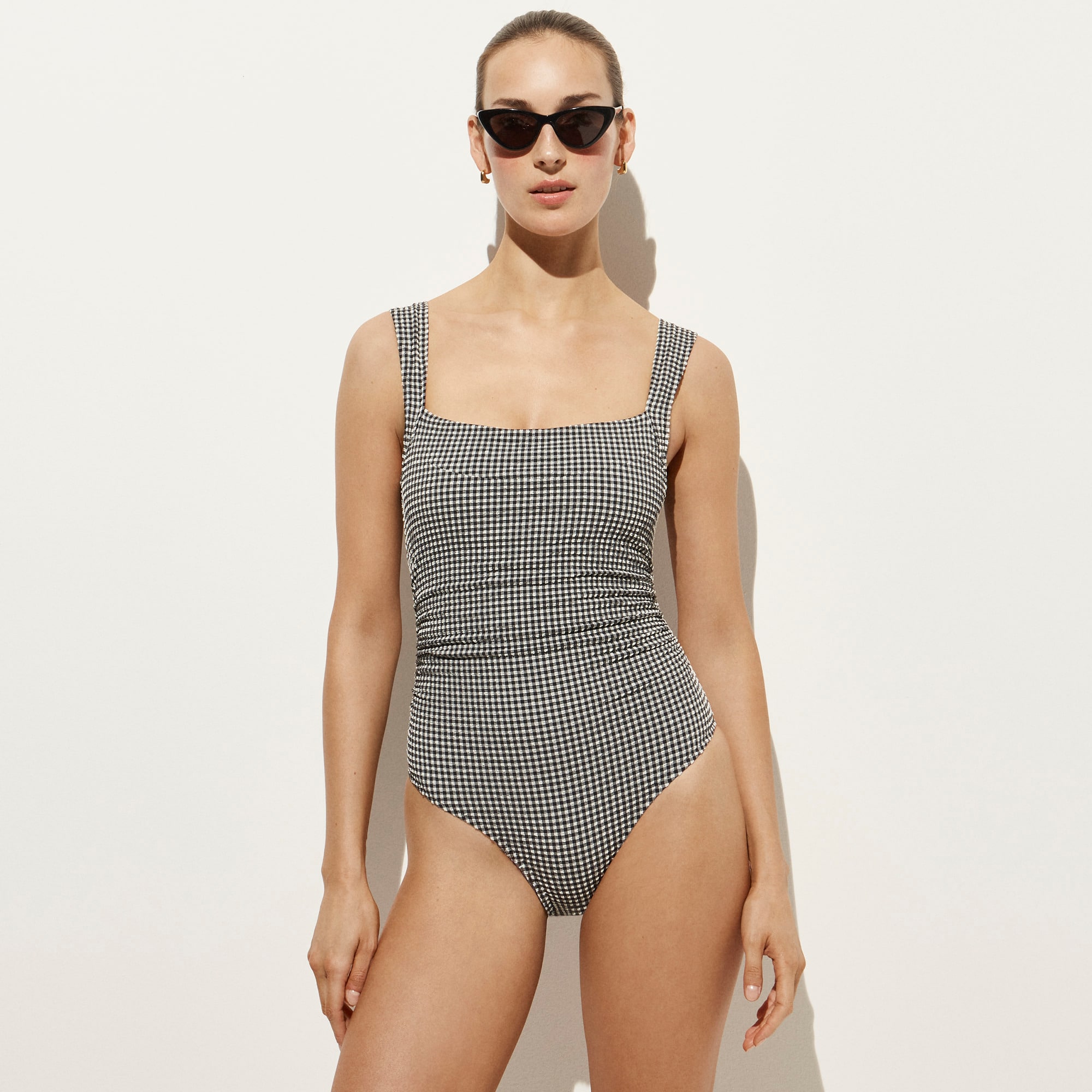 Nia ruched squareneck one-piece in gingham - image 2