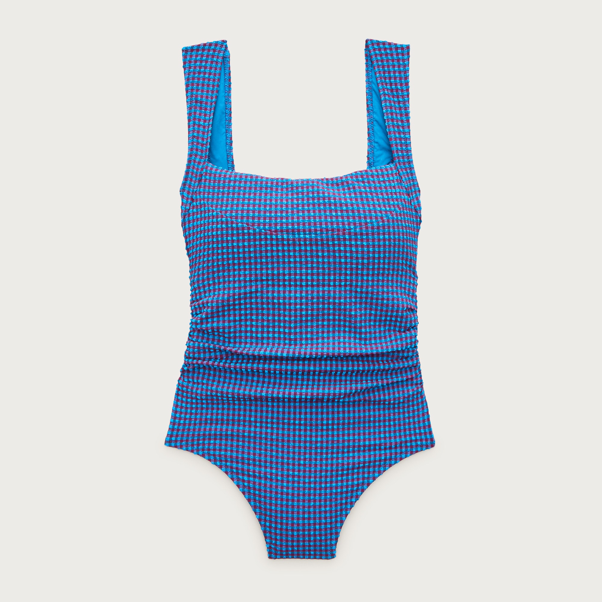 Nia ruched squareneck one-piece in gingham - image 5