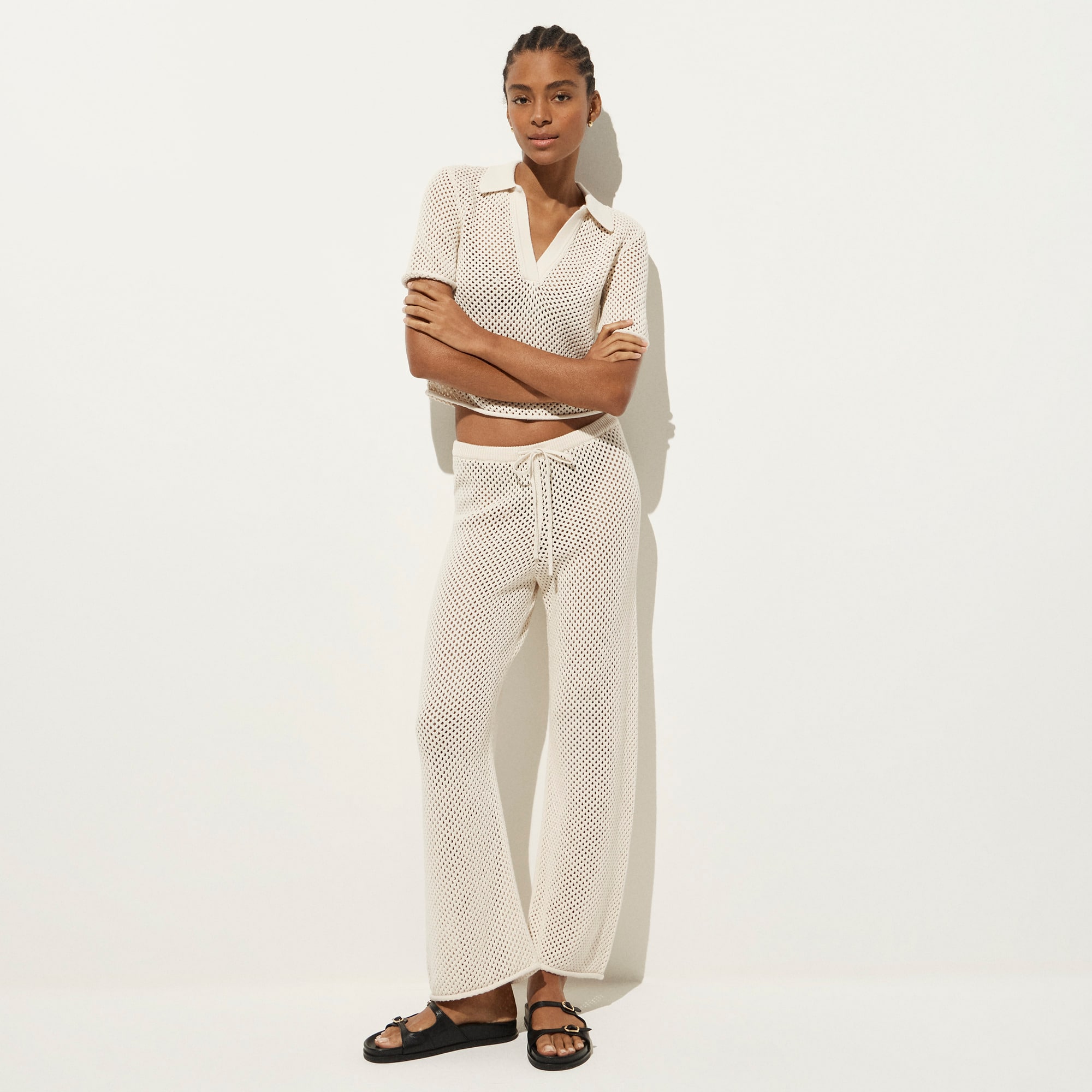 Crochet beach polo shirt in cotton