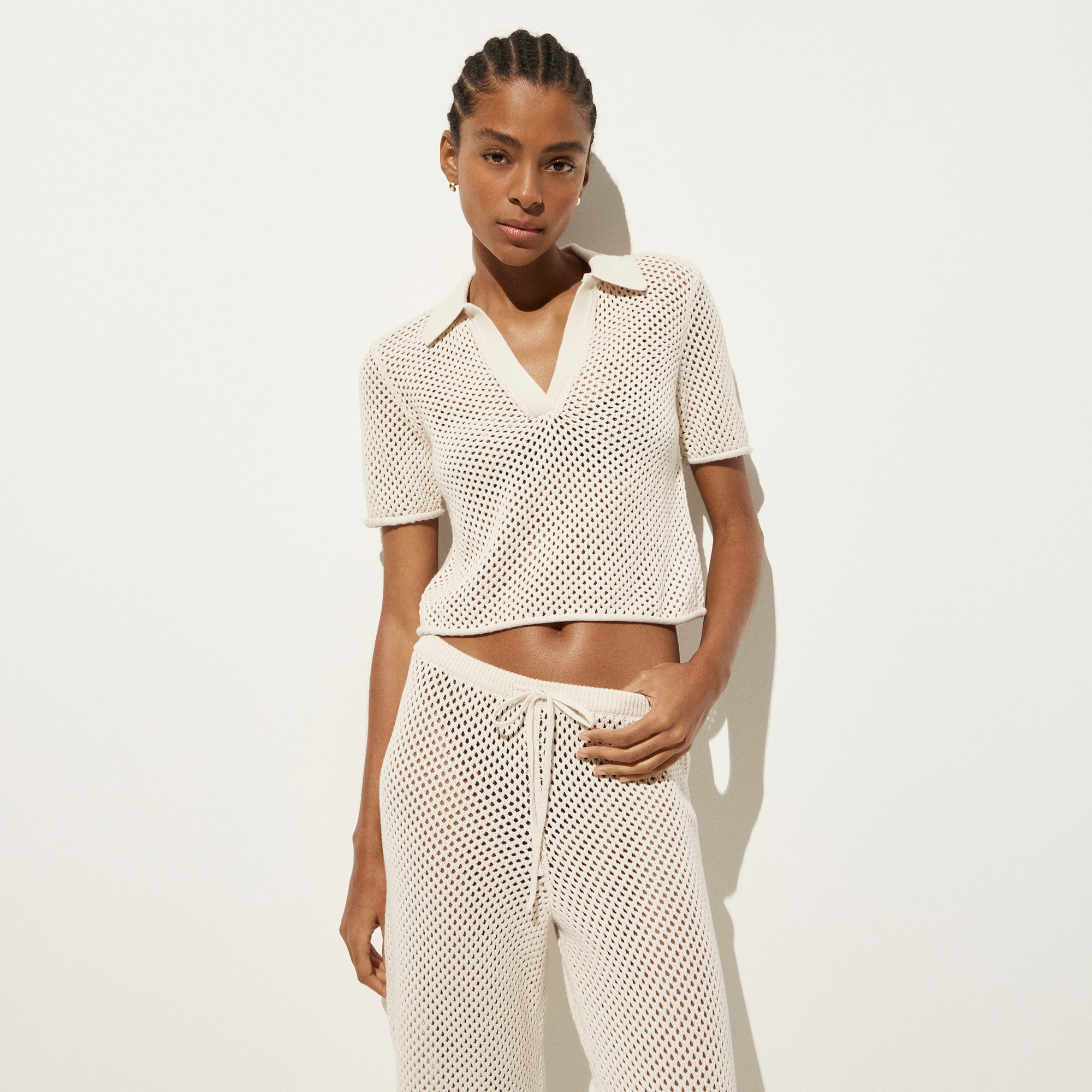  Crochet beach polo shirt in cotton