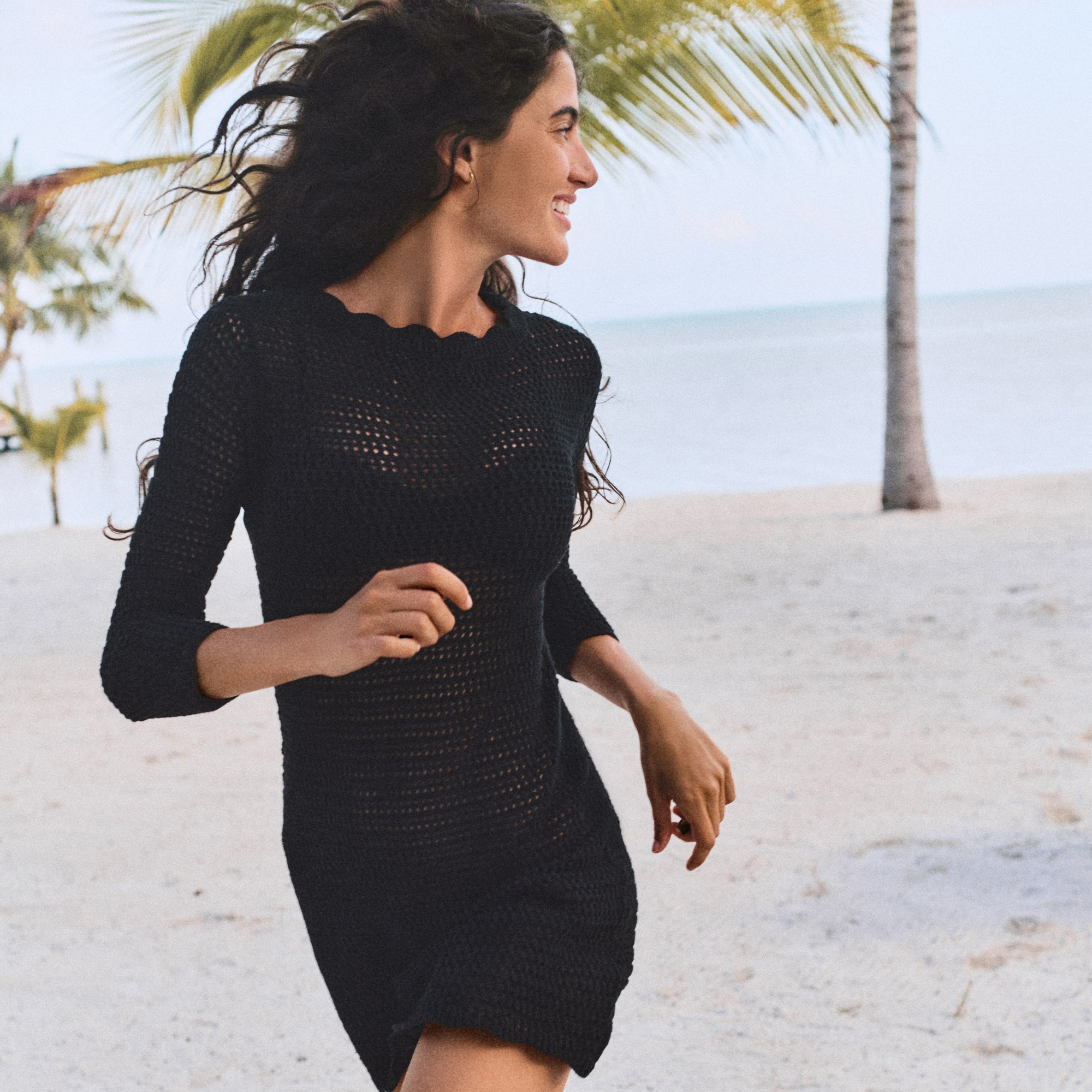 Scallop-trim crochet mini dress