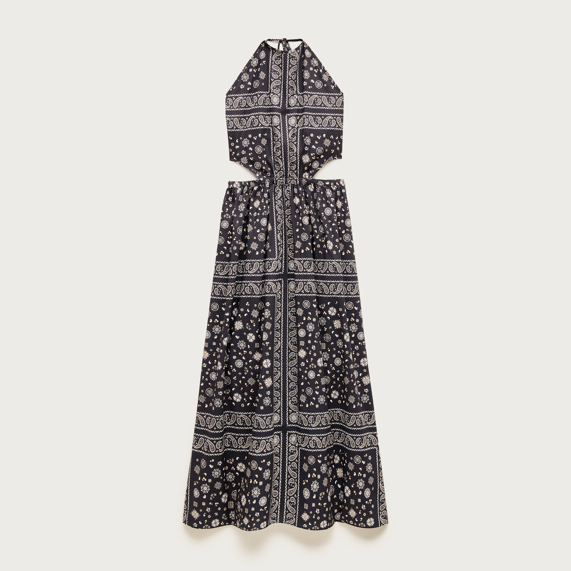 Side-cutout halter dress in bandana-print cotton poplin