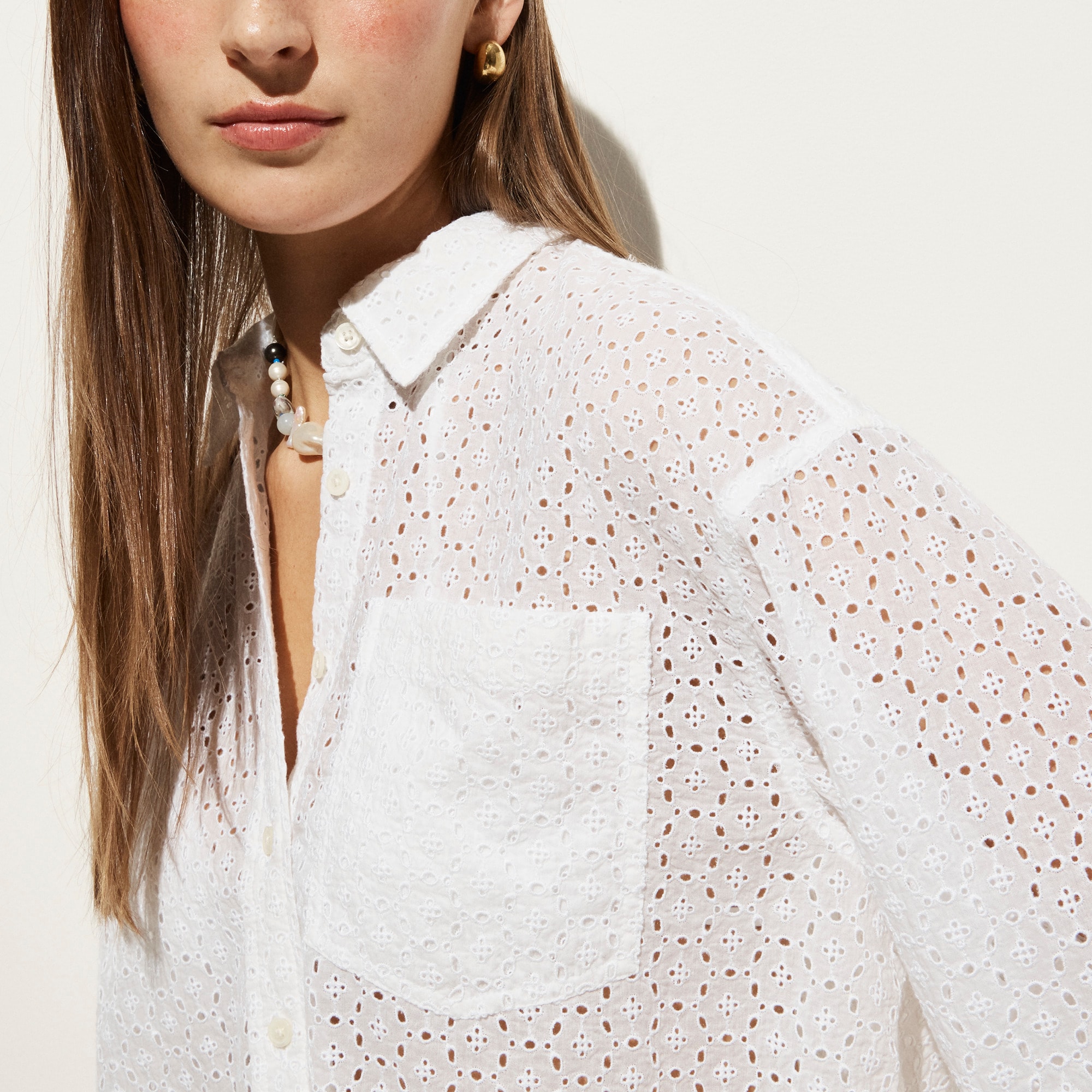 Étienne cropped eyelet button-up shirt