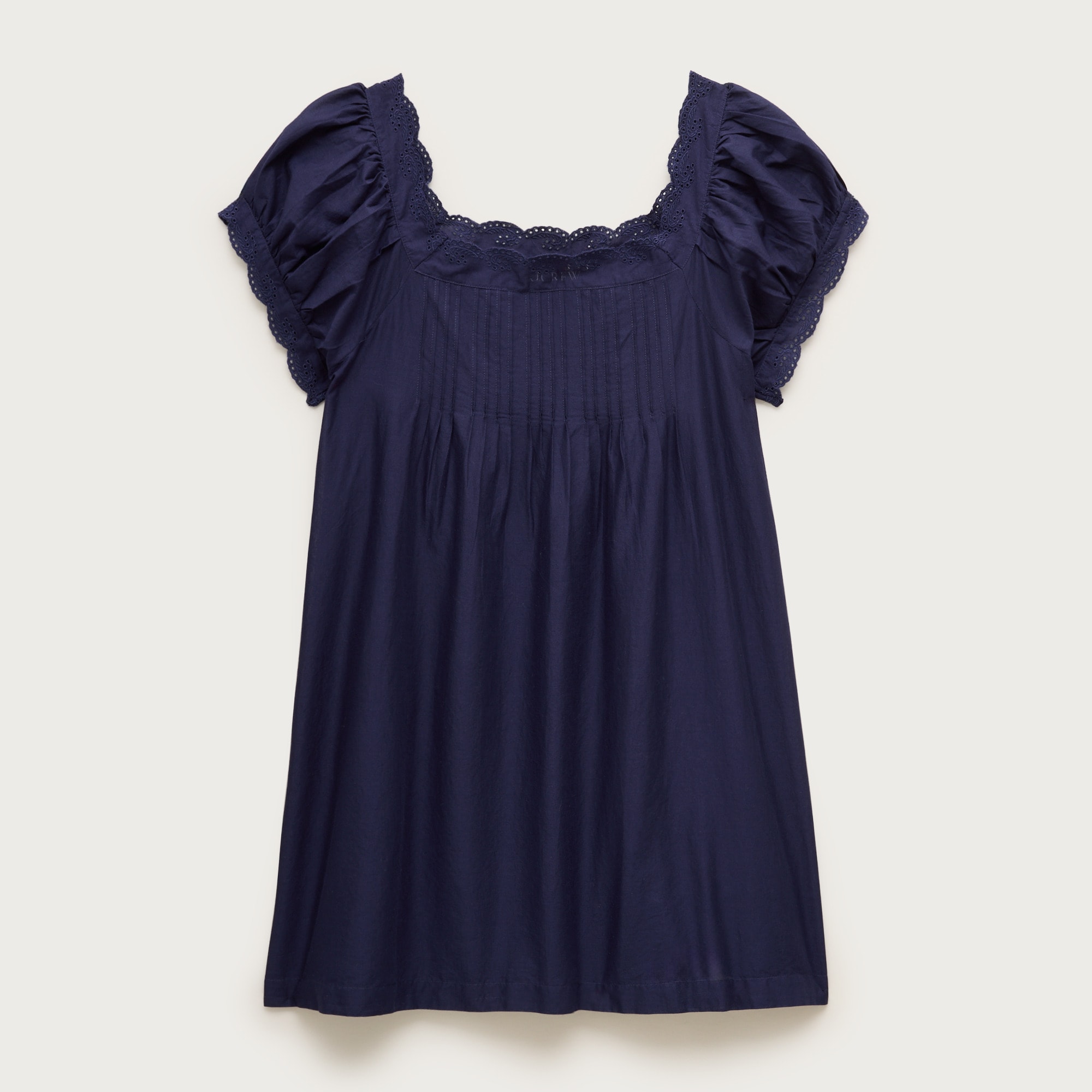  Cotton voile scallop-trim babydoll dress