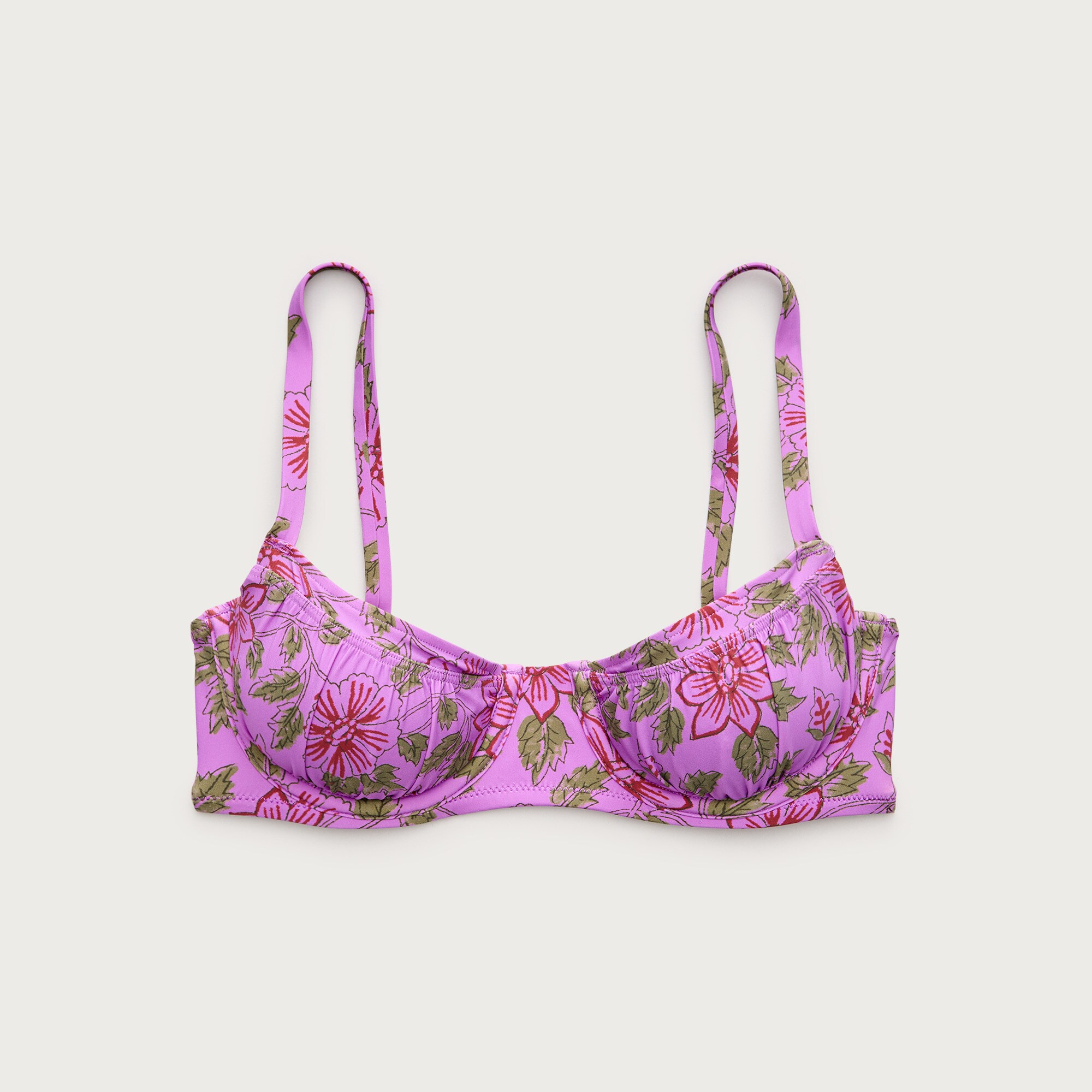 Ruched underwire bikini top in iris floral