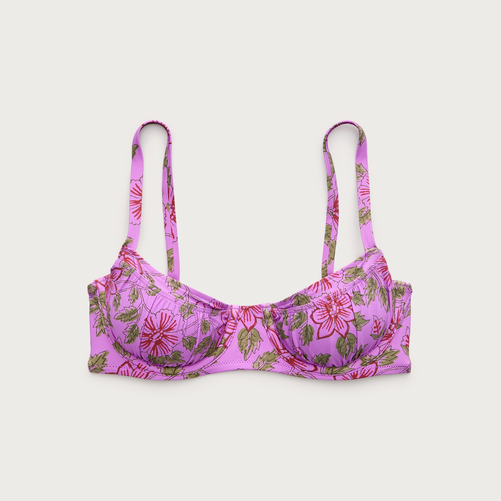 Ruched underwire bikini top in iris floral