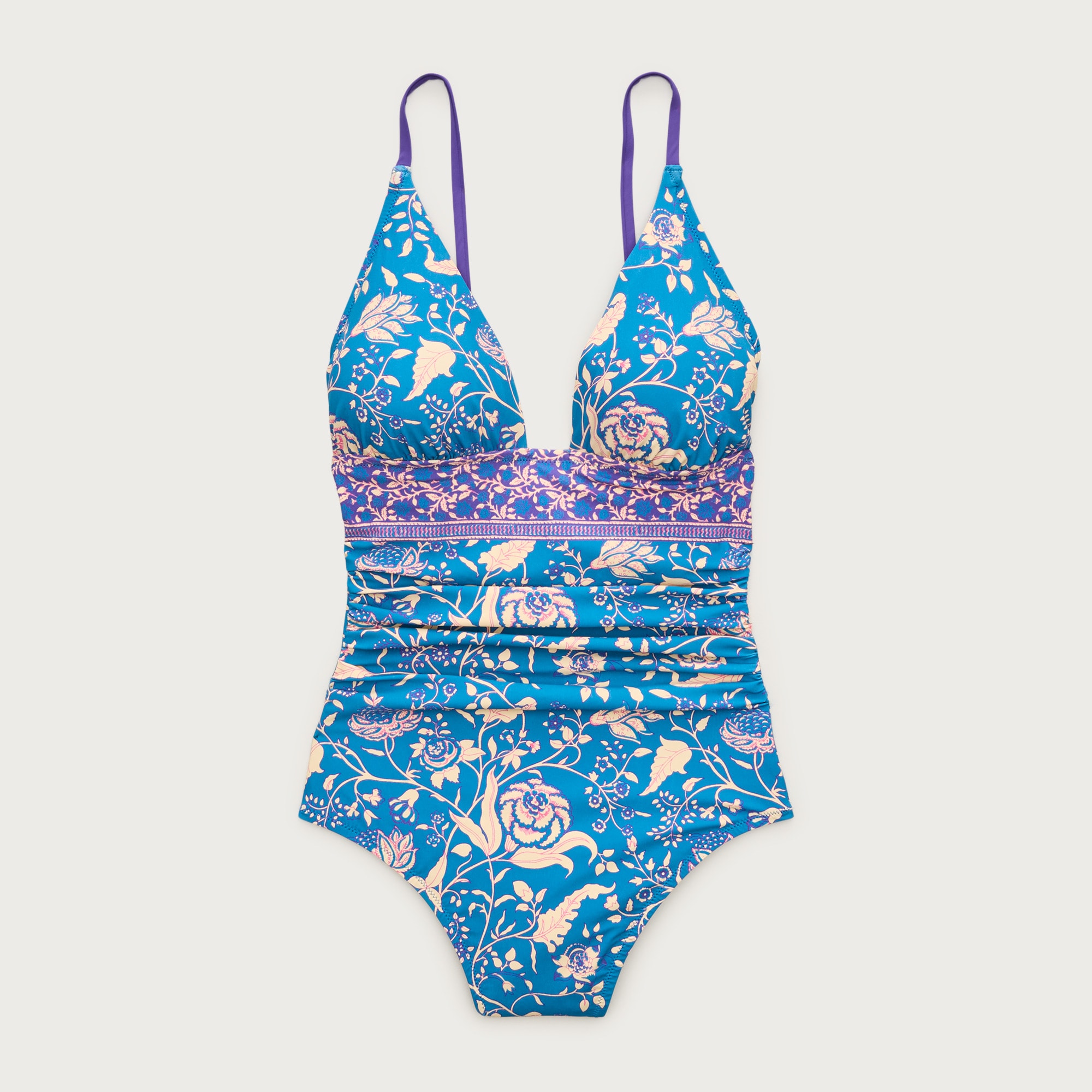 Ruched V-neck one-piece in floral print