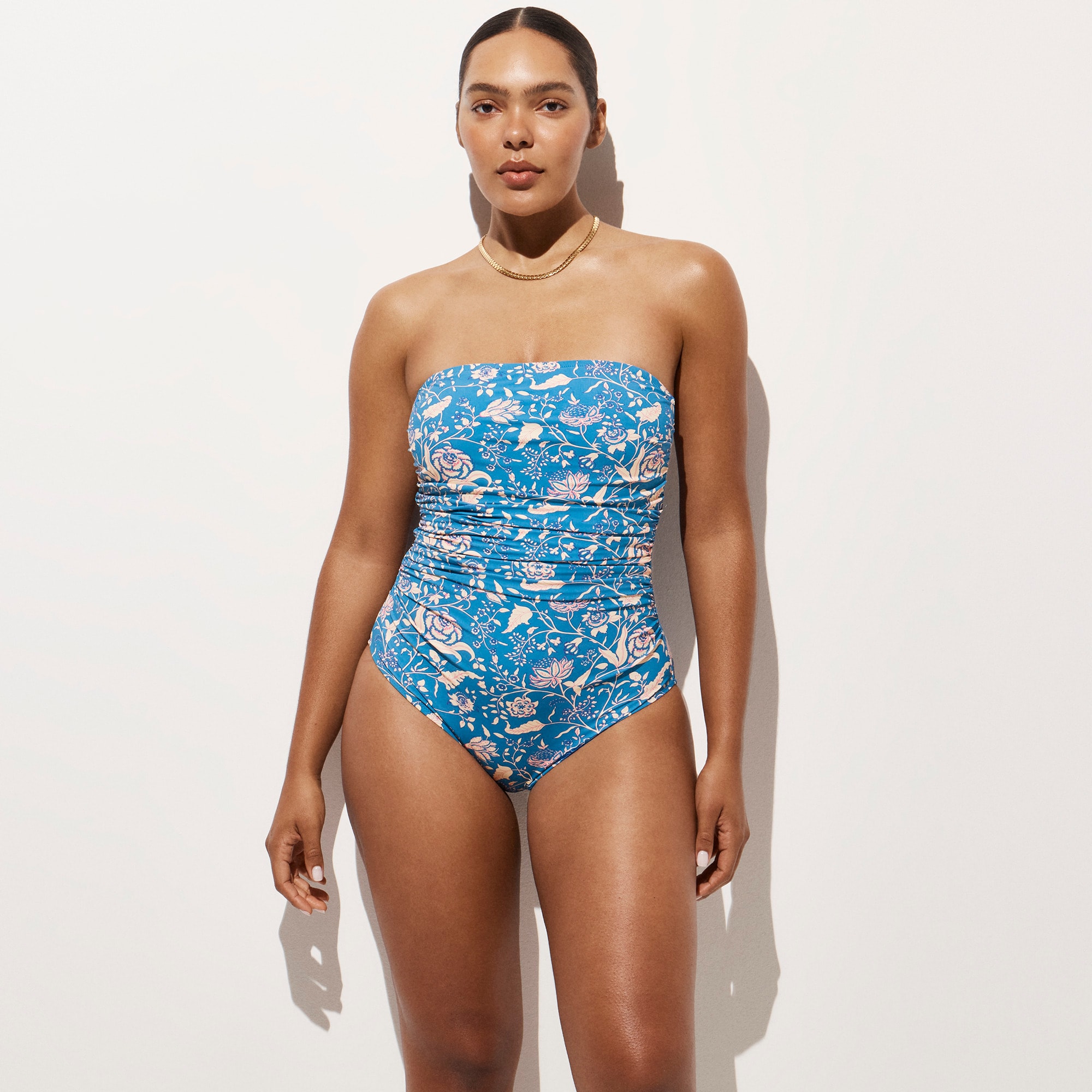 Gemma Ruched Bandeau One-piece In Floral Print For Women | J.Crew