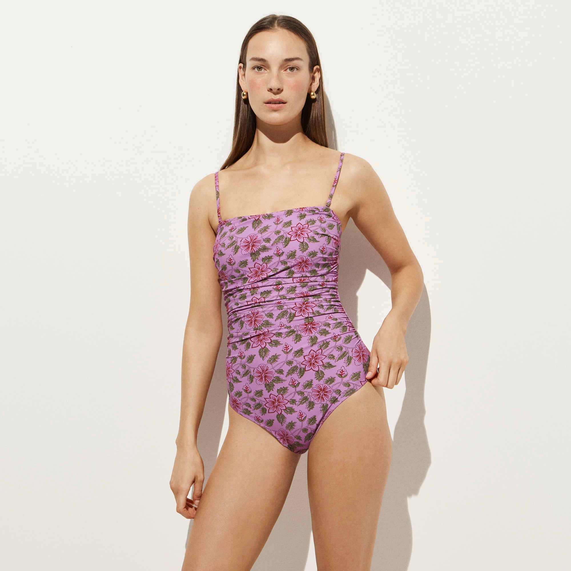 Gemma ruched bandeau one-piece in iris floral - image 2