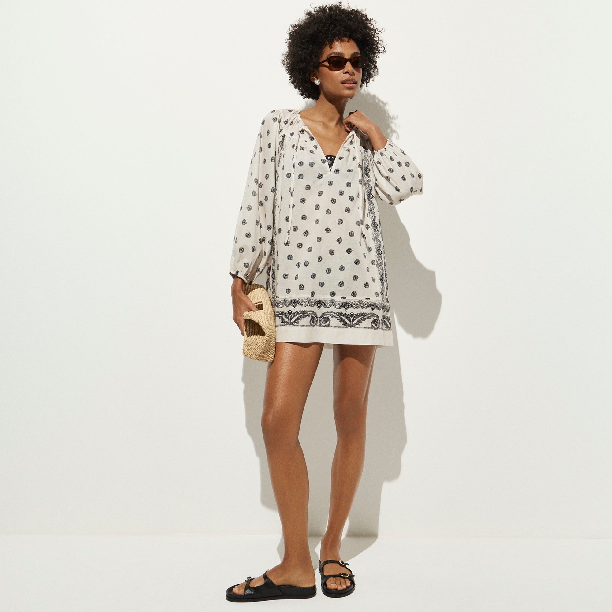 Cotton Voile Relaxed-fit Tunic Dress In Bandana Print For Women