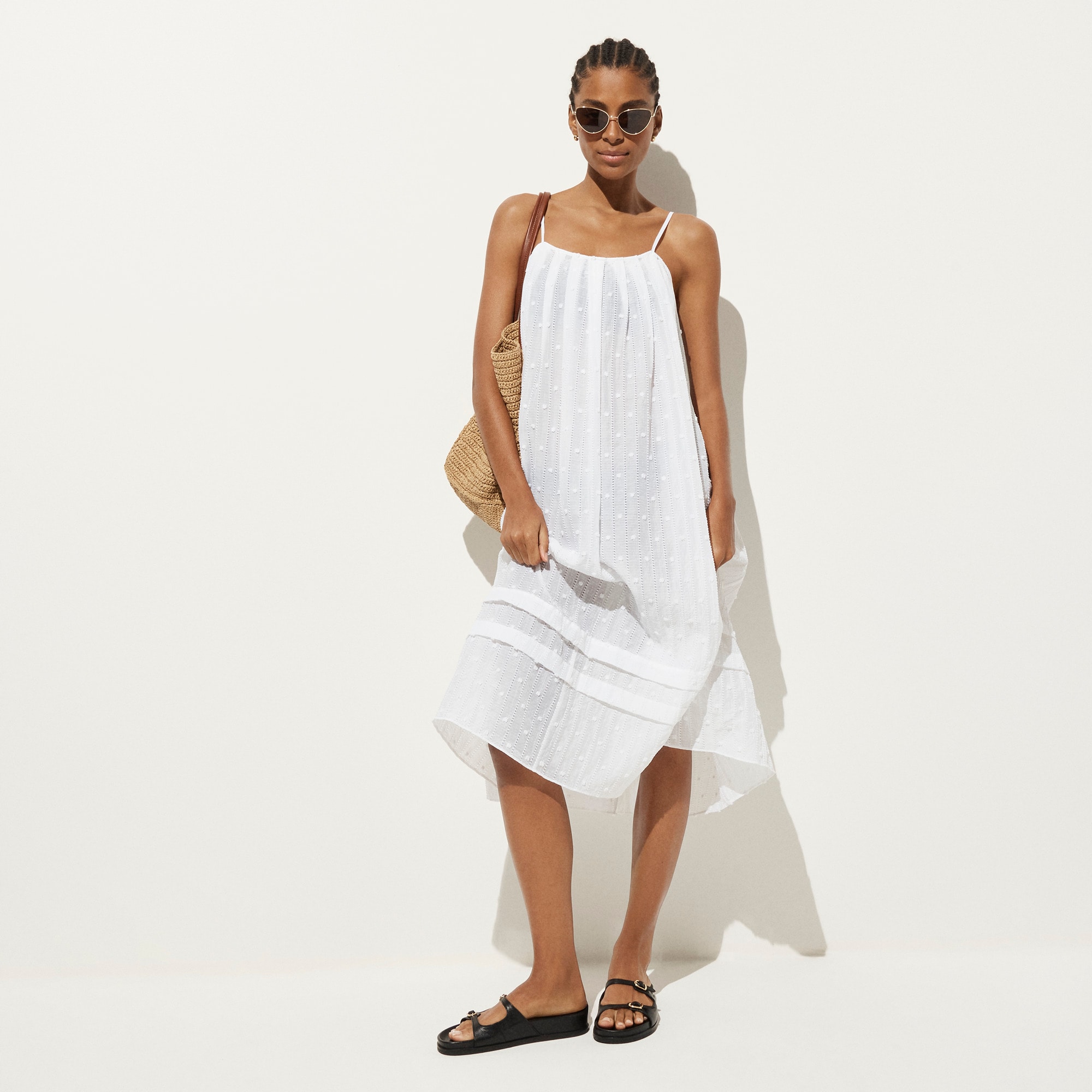 Shift Midi Dress In Textured Dot For Women | J.Crew