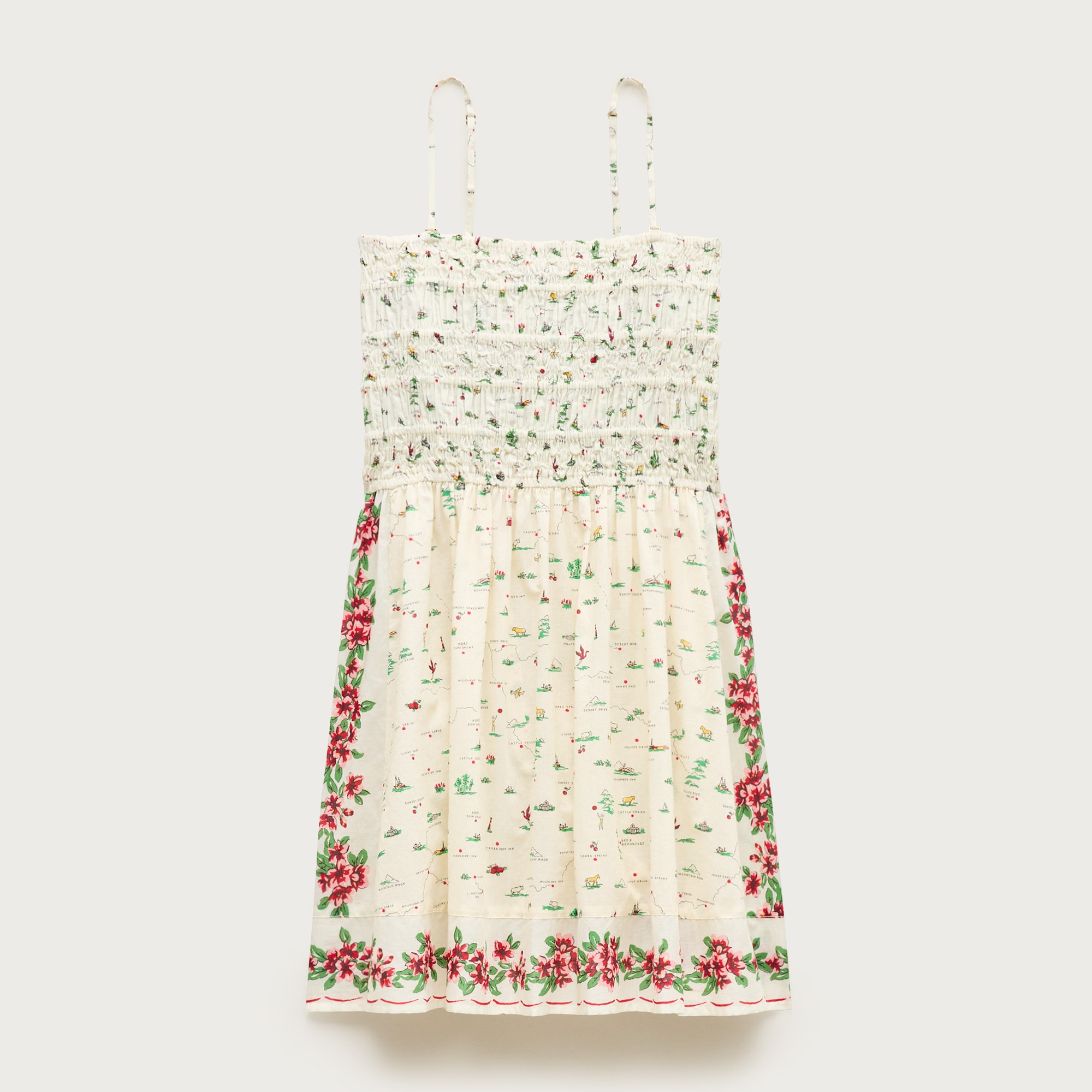 Smocked mini dress in map-print cotton voile from J.Crew - $89.50