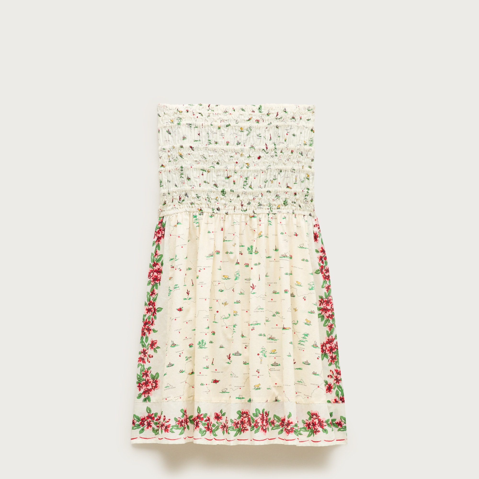 Smocked mini dress in map-print cotton voile
