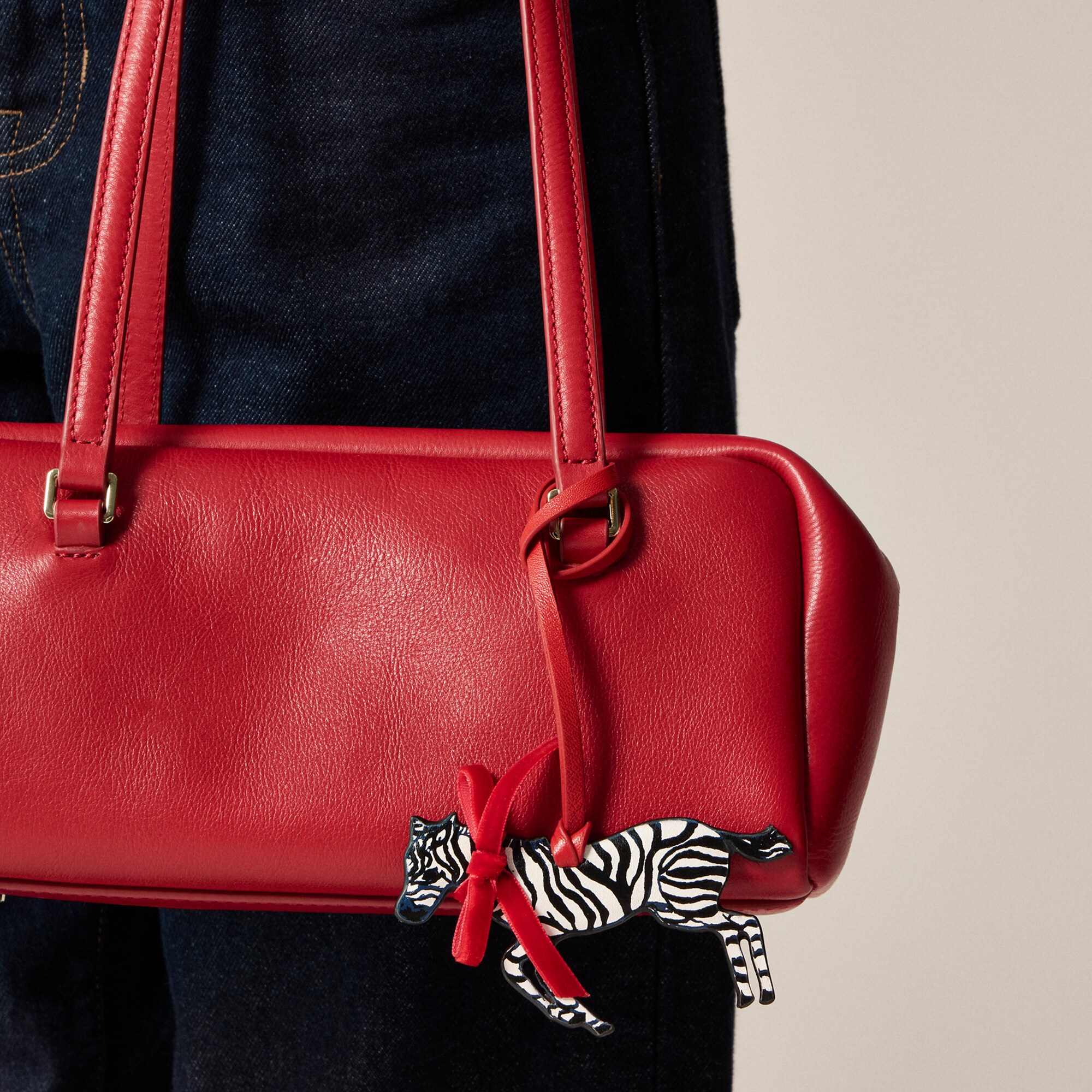 Leather zebra bag charm