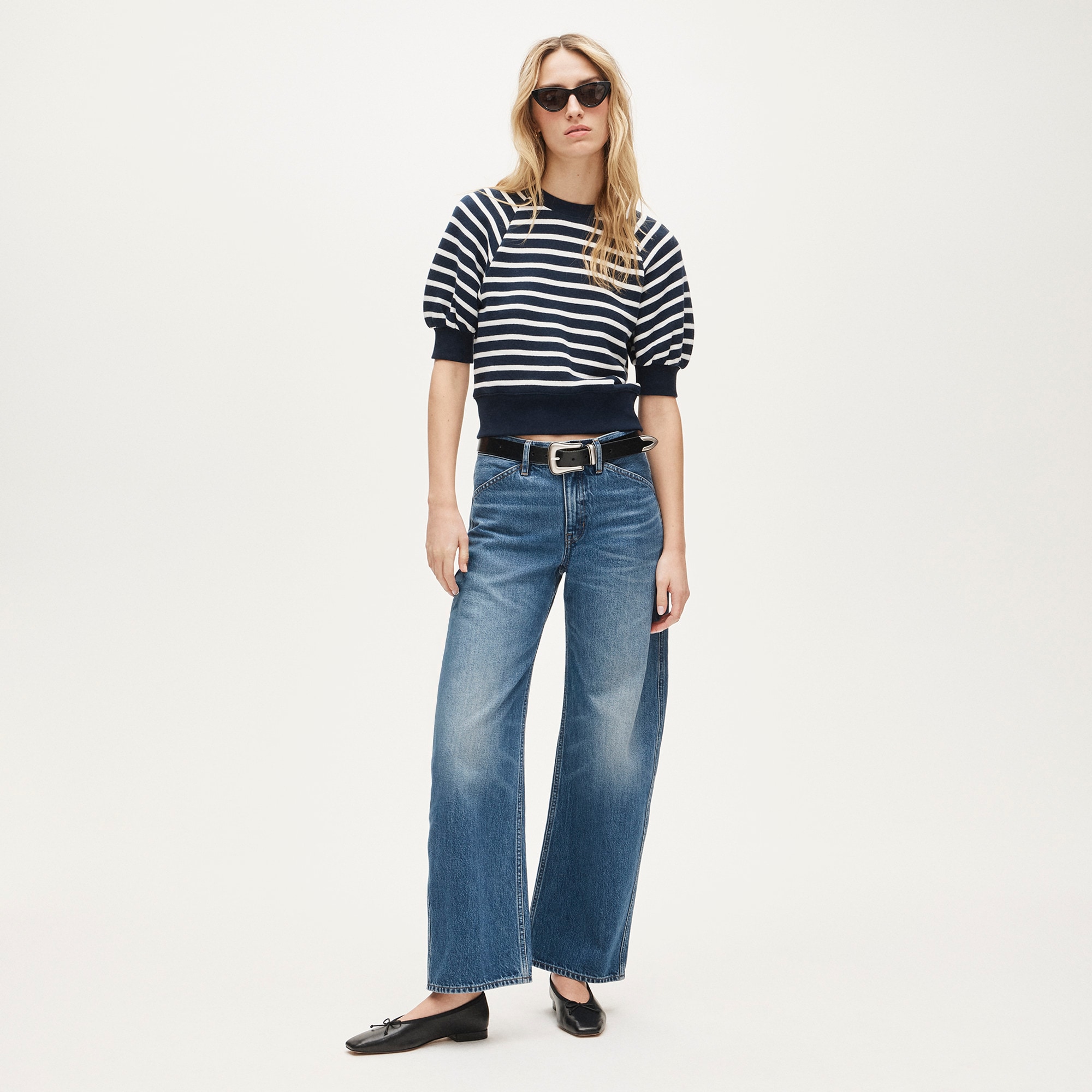 Heritage terry puff-sleeve sweatshirt in stripe - image 3