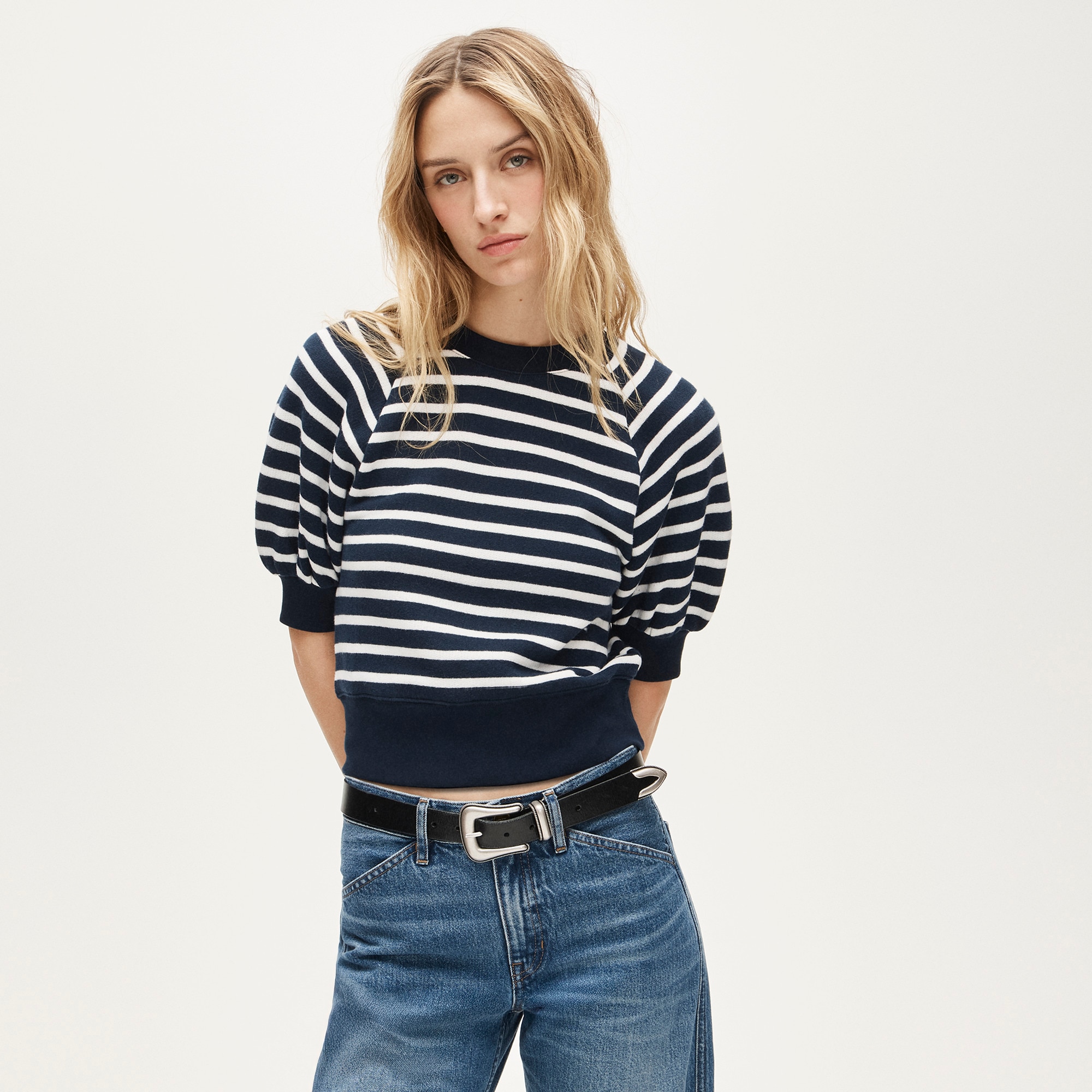 Heritage terry puff-sleeve sweatshirt in stripe - image 2