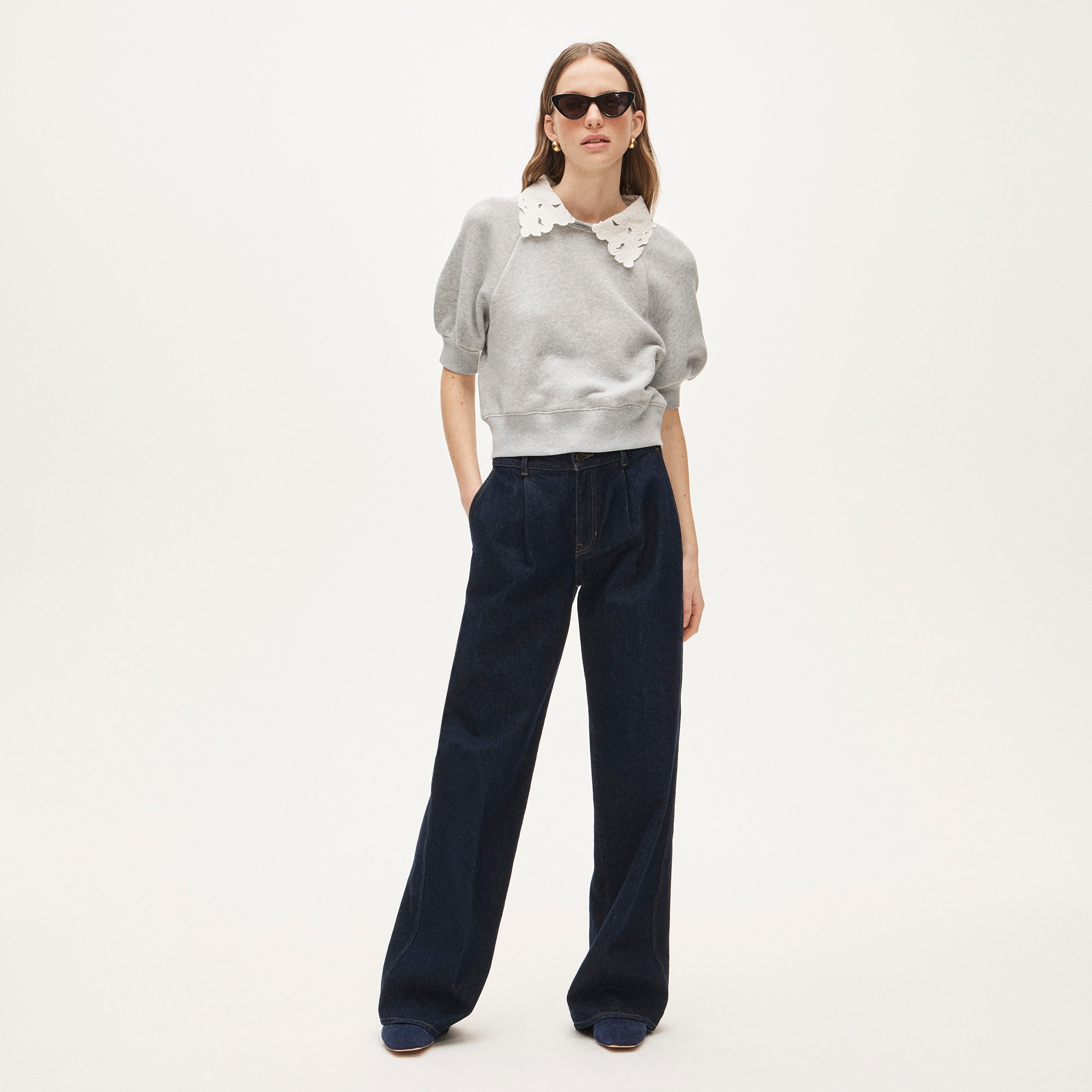 Heritage terry puff-sleeve sweatshirt with eyelet collar - image 3