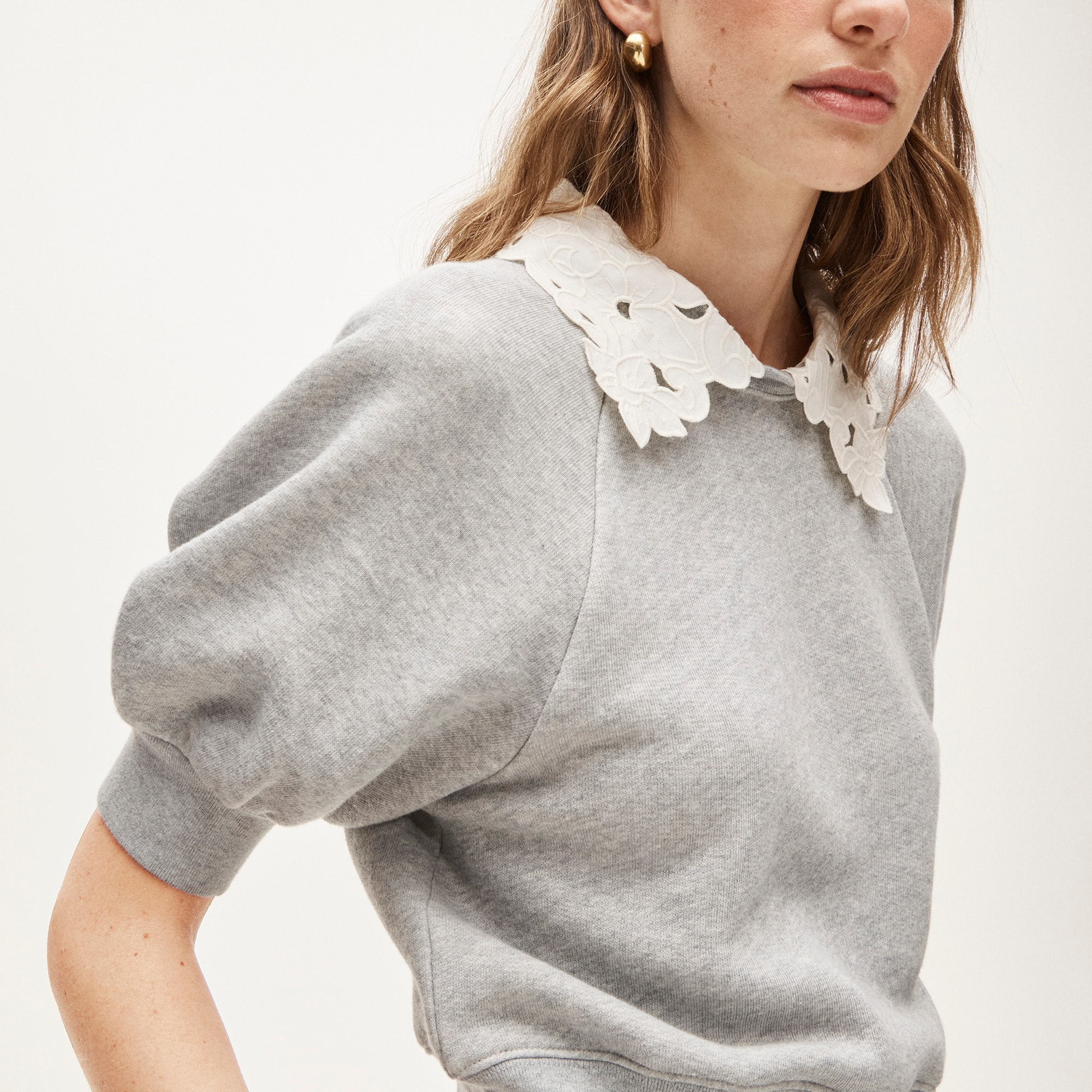 Heritage terry puff-sleeve sweatshirt with eyelet collar