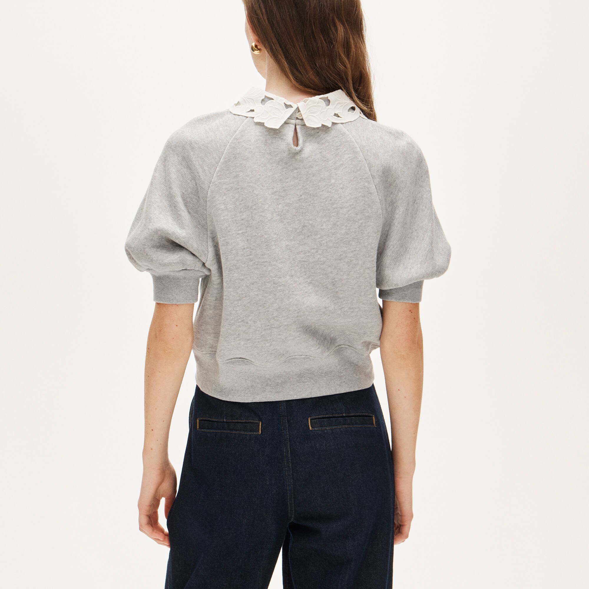 Heritage terry puff-sleeve sweatshirt with eyelet collar