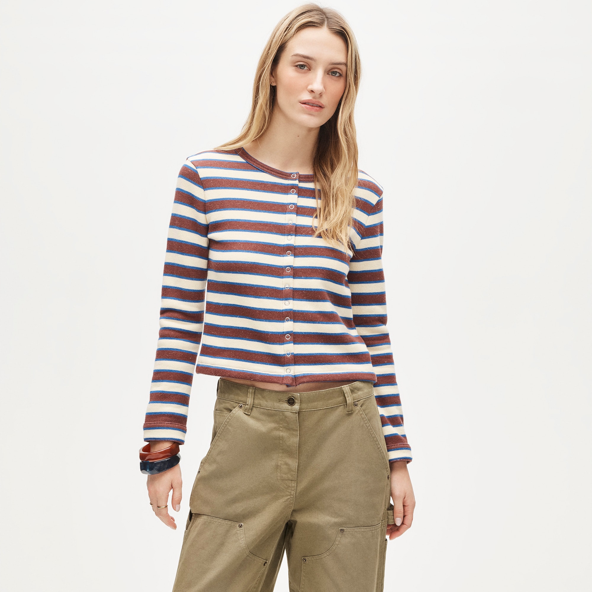 Heritage terry cardigan in stripe