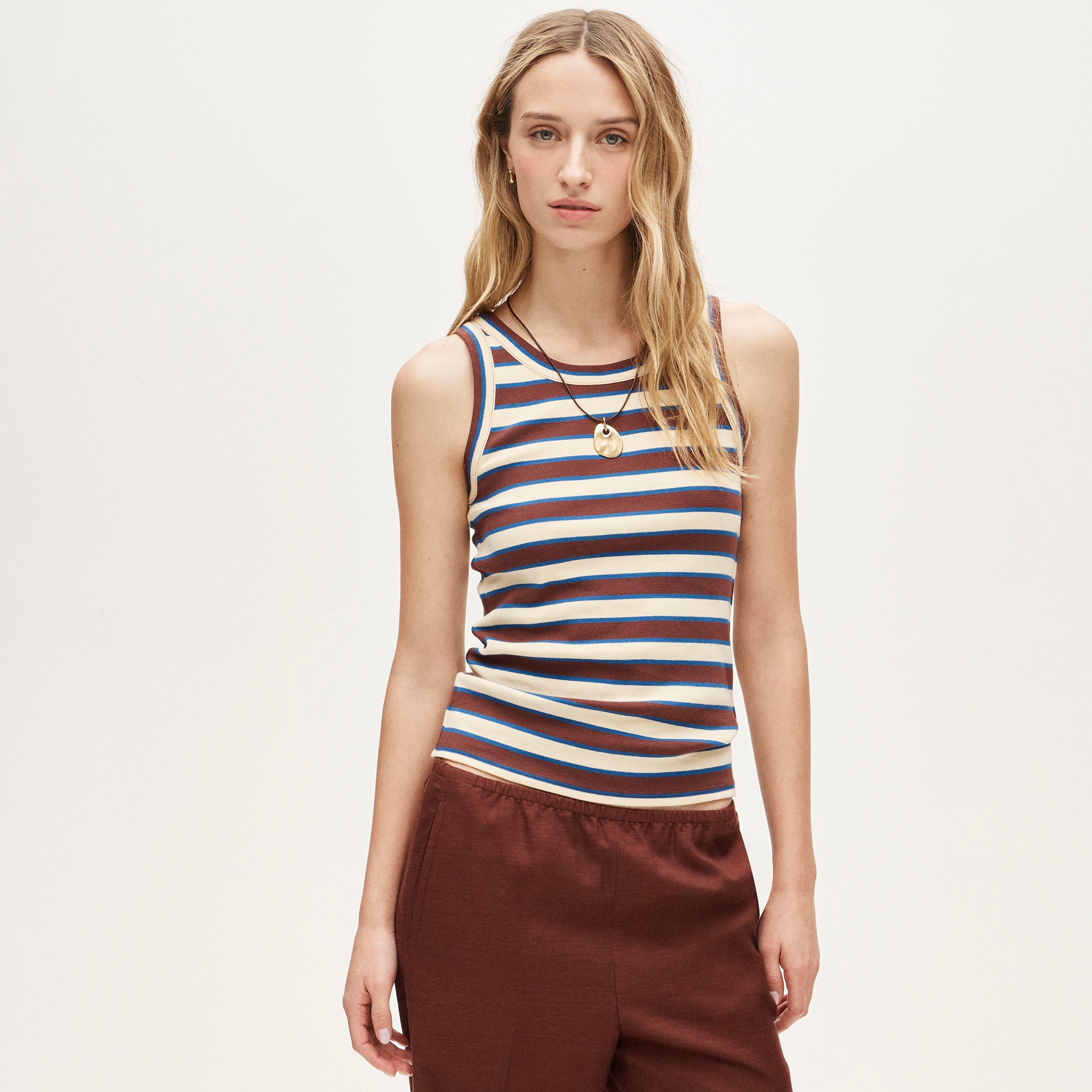 womens New perfect-fit high-neck tank top in stripe