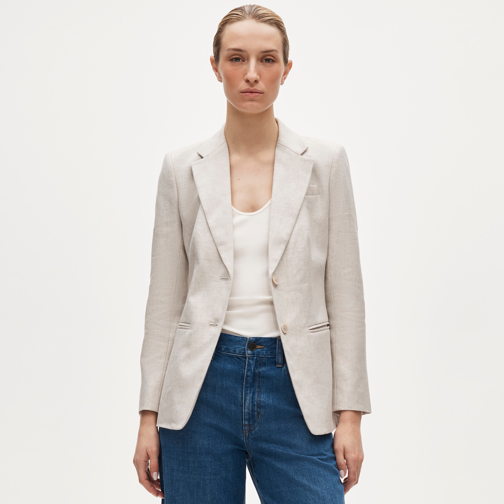 Petite Margeaux blazer in stretch linen blend - Natural