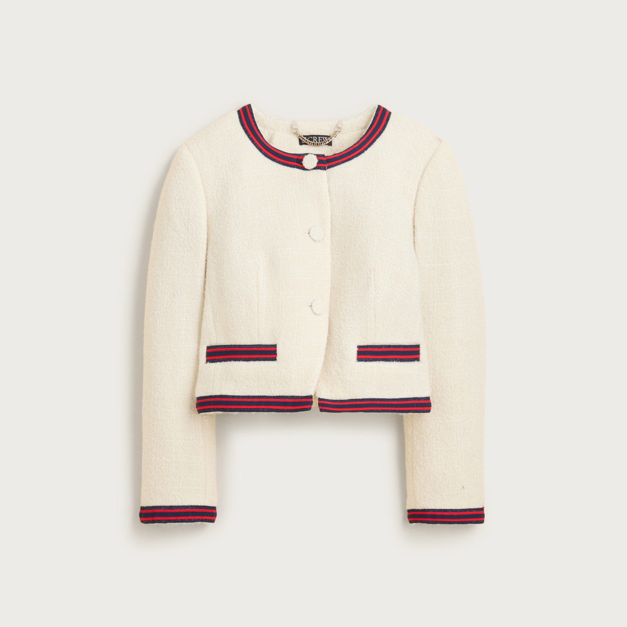  Contrast-trim lady jacket in boucl&eacute; tweed