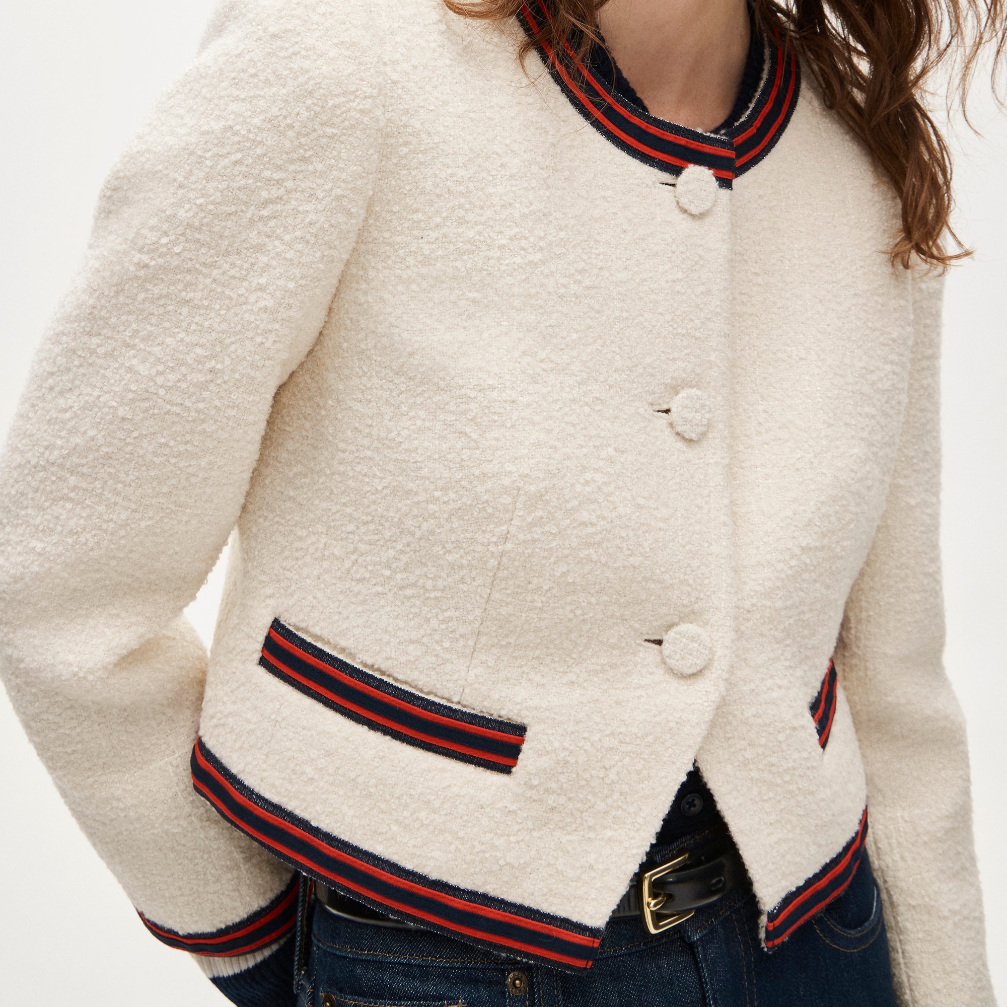 Contrast-trim lady jacket in bouclé tweed