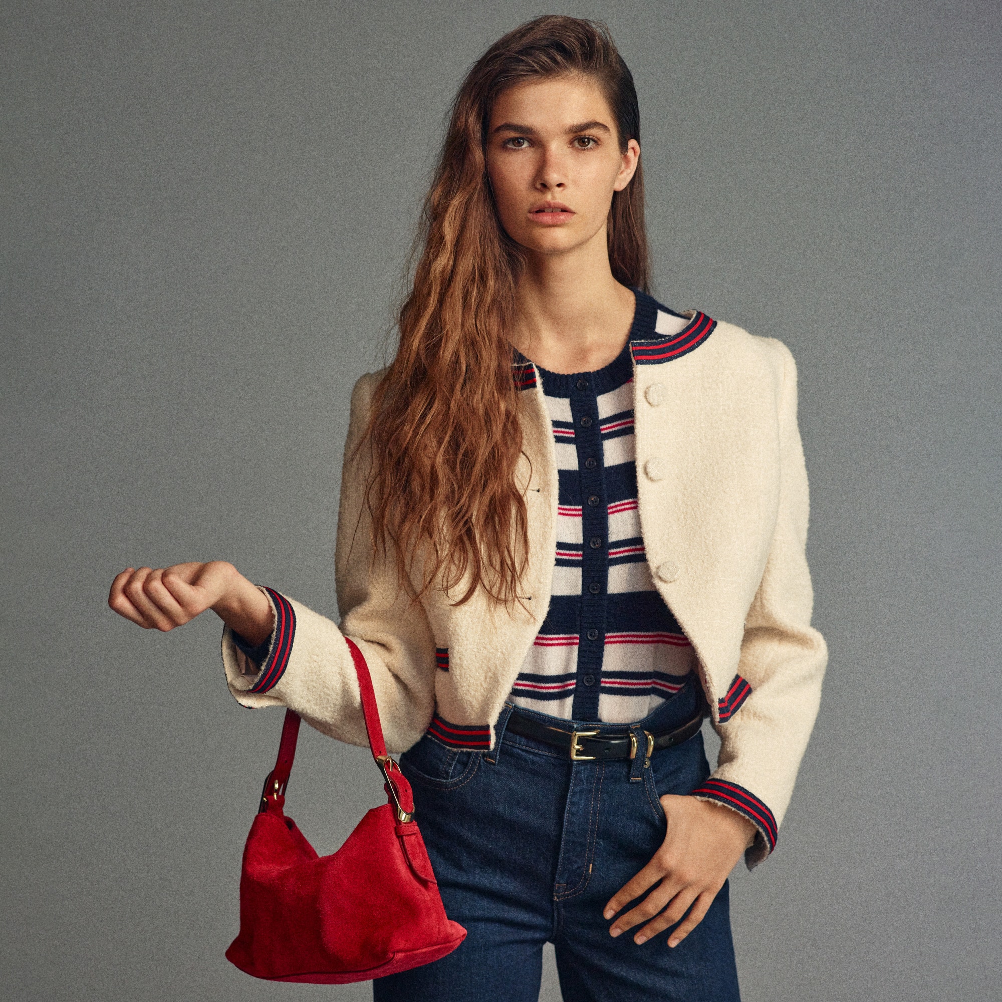 Contrast-trim lady jacket in bouclé tweed