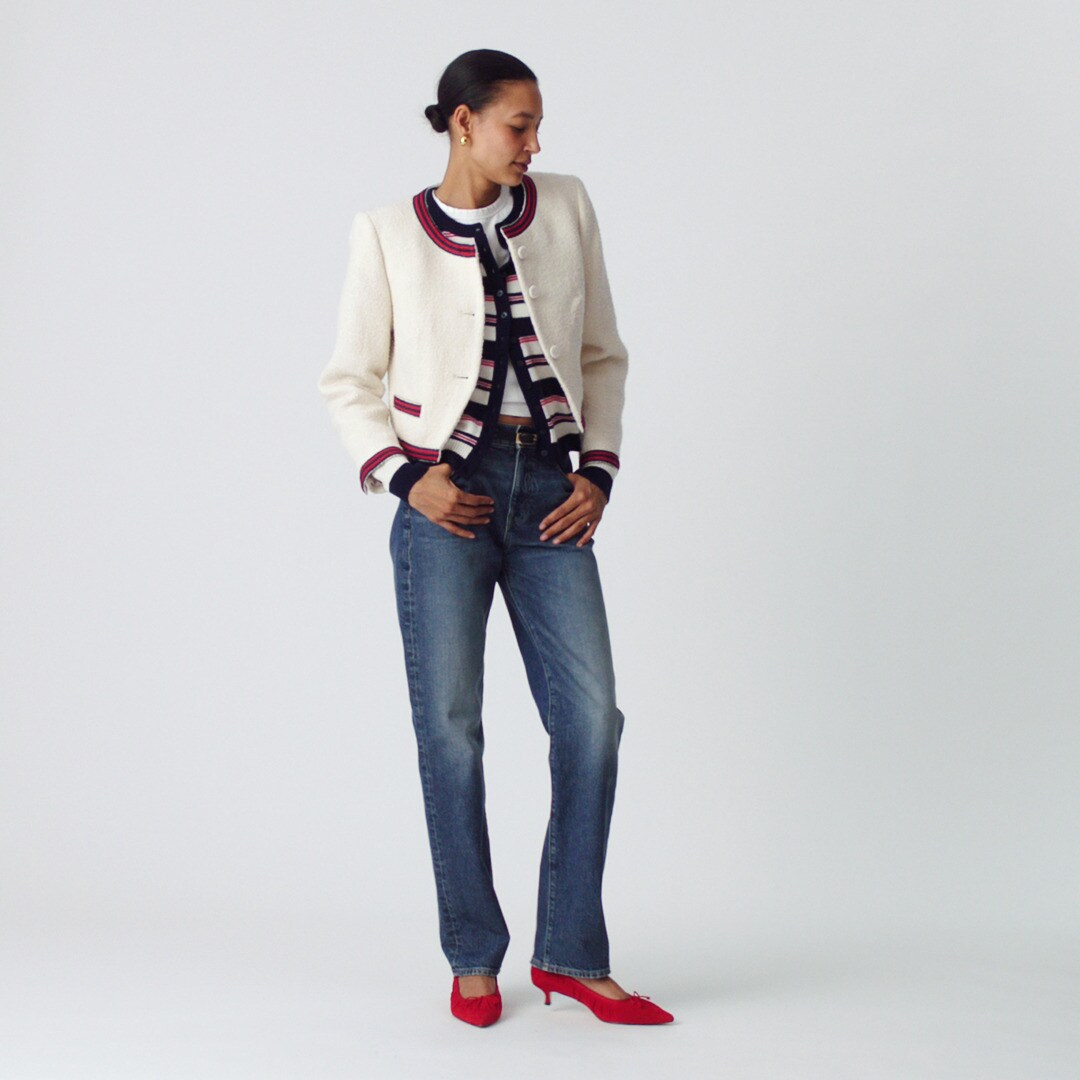 Contrast-trim lady jacket in boucl&eacute; tweed