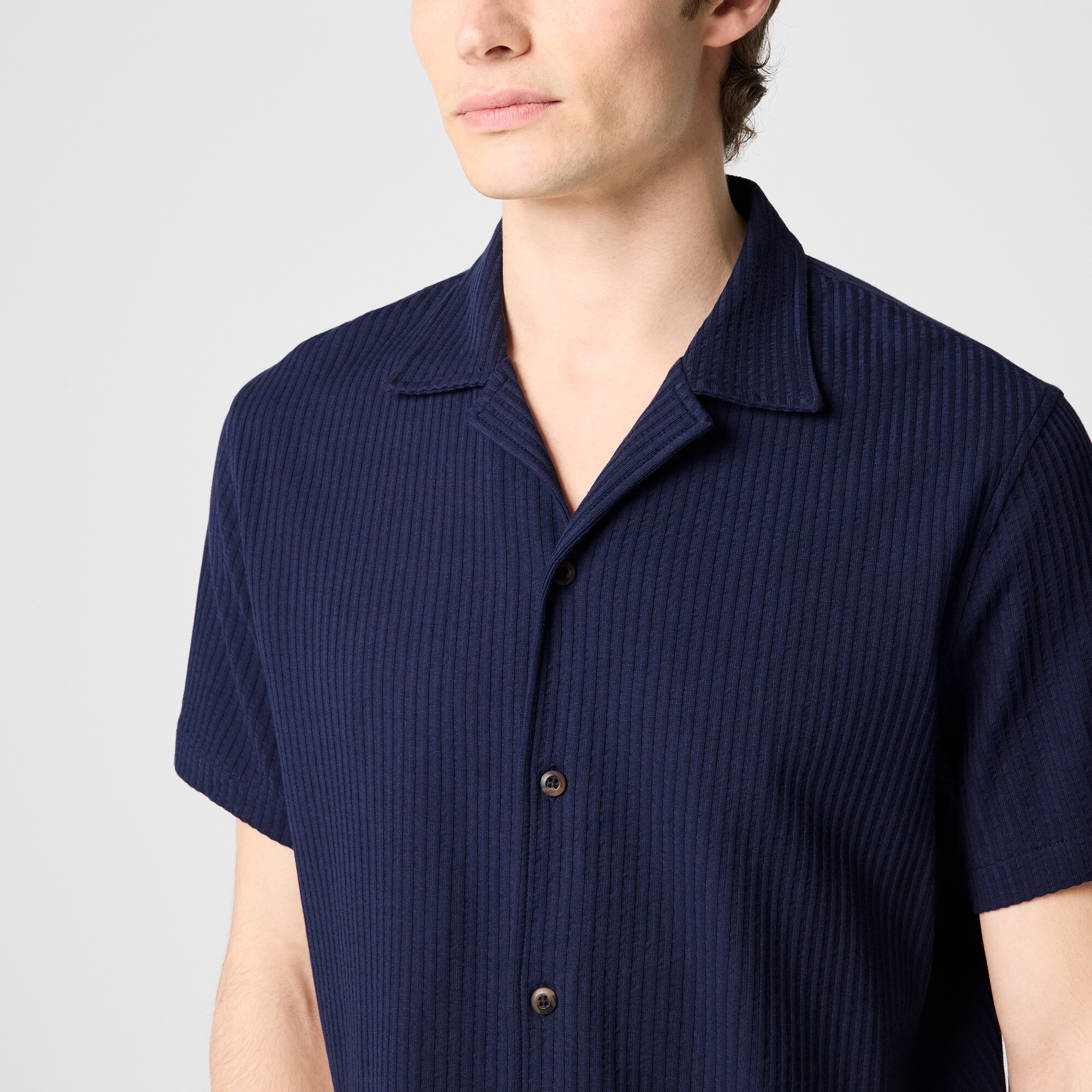 Knit seersucker camp shirt