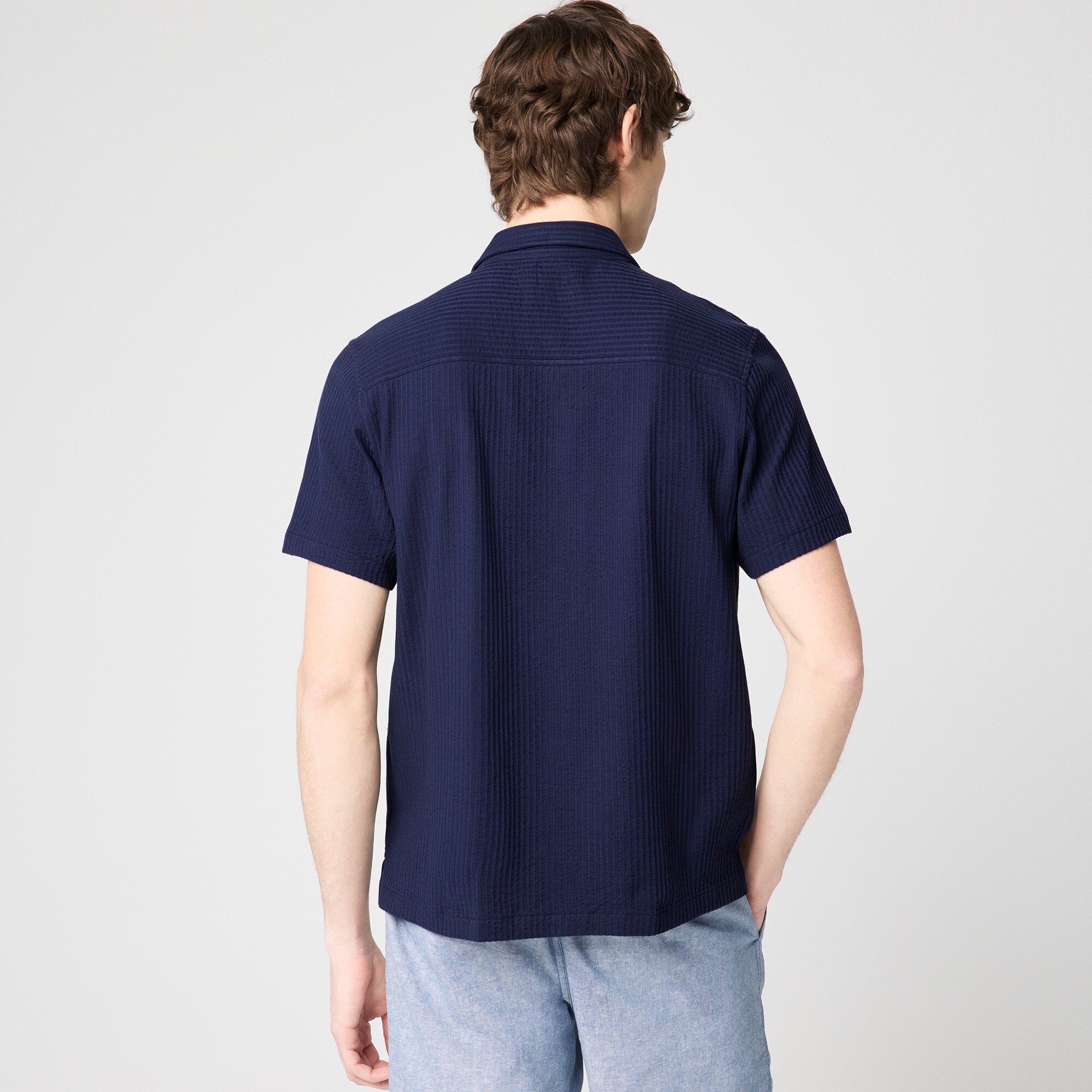 Knit seersucker camp shirt