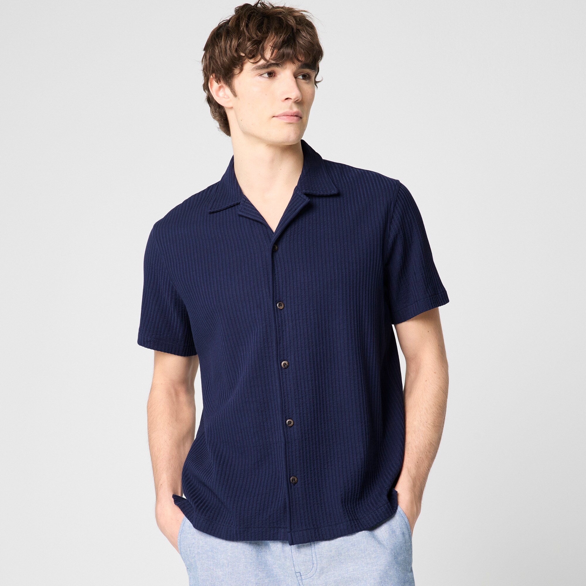 Knit seersucker camp shirt