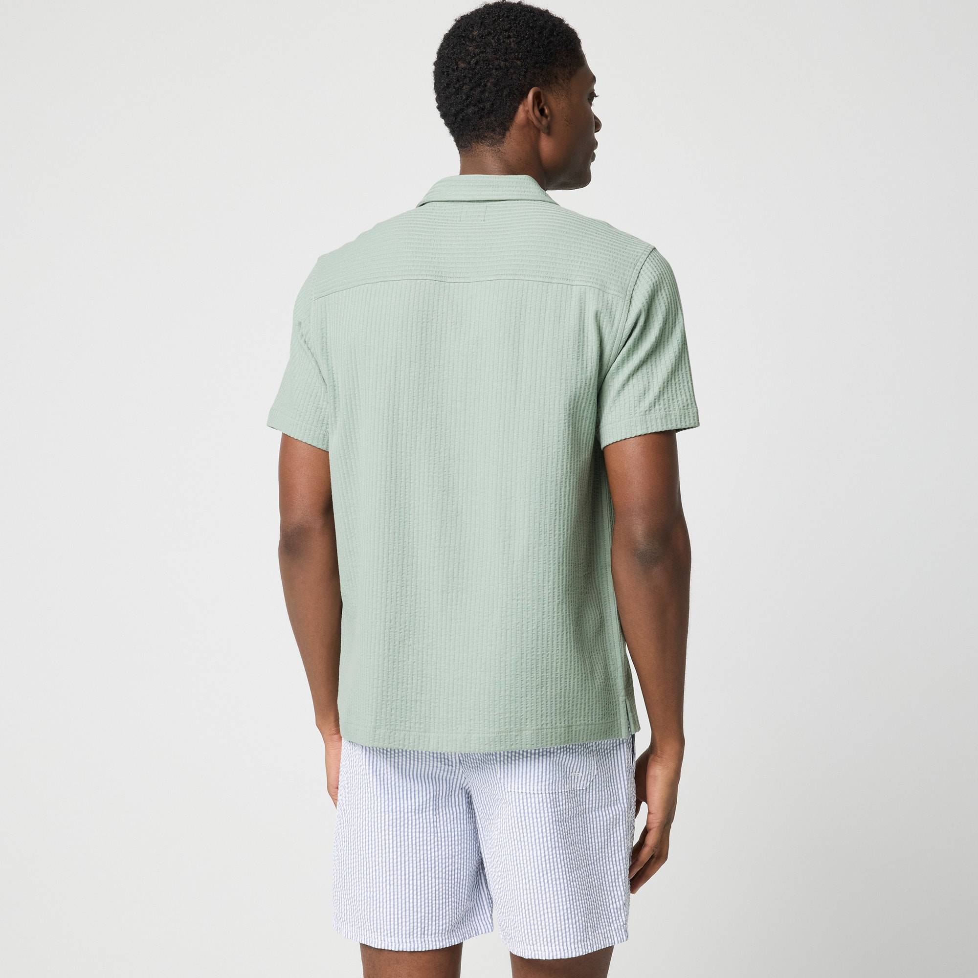 Knit seersucker camp shirt