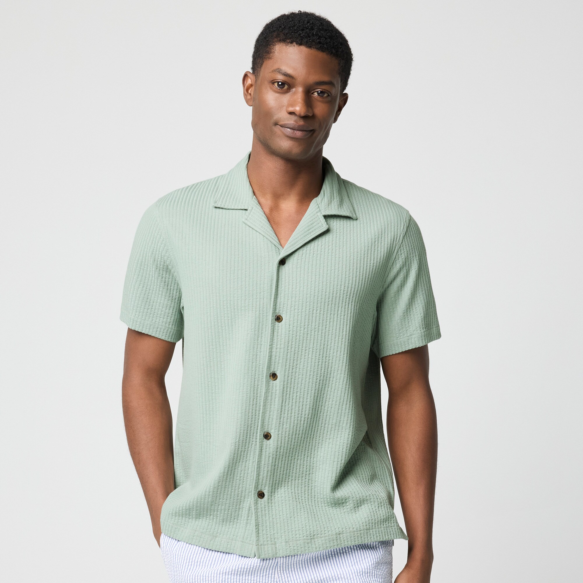 Knit seersucker camp shirt
