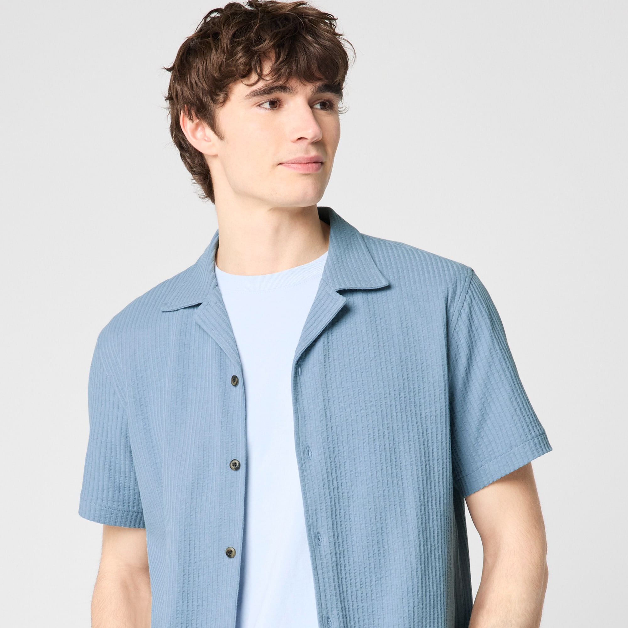 Knit seersucker camp shirt